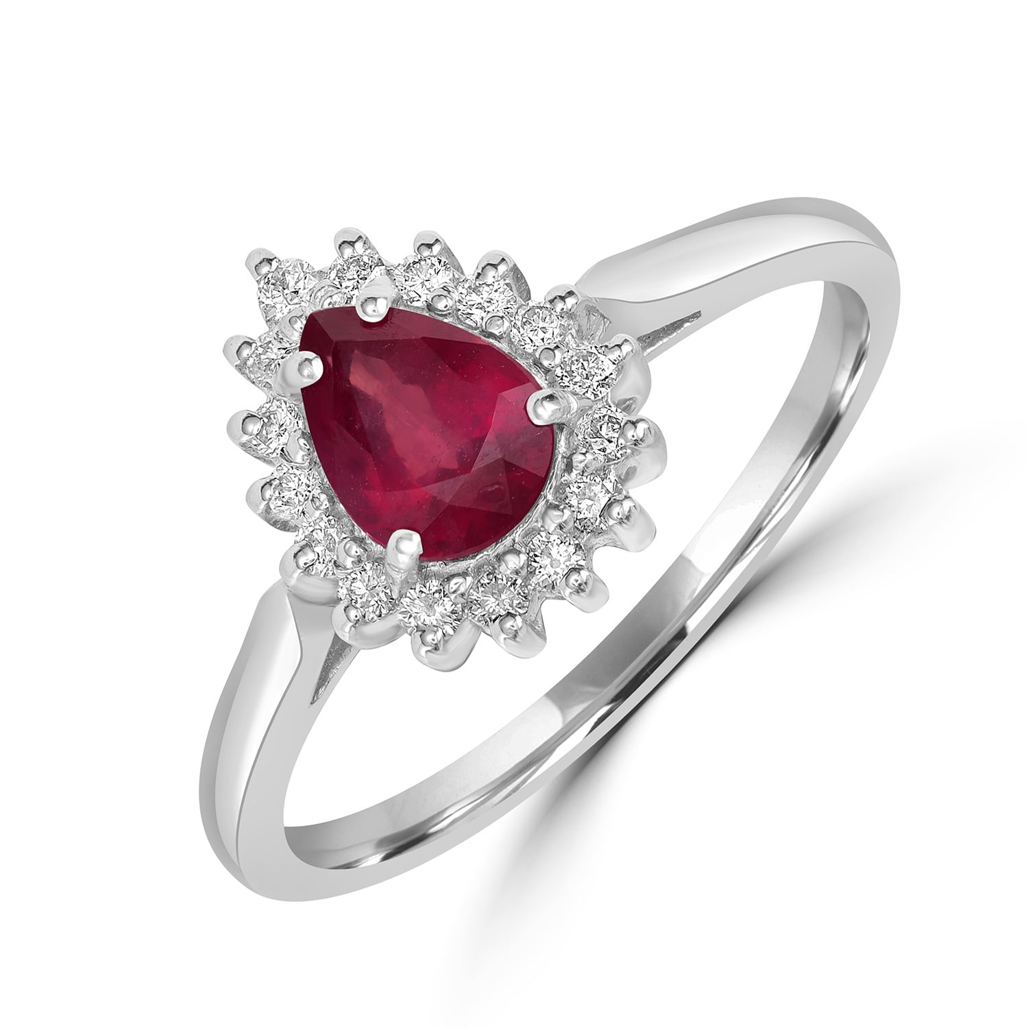 Artisan Women's White / Red Natural Ruby & Diamond Pear Ring In White Gold