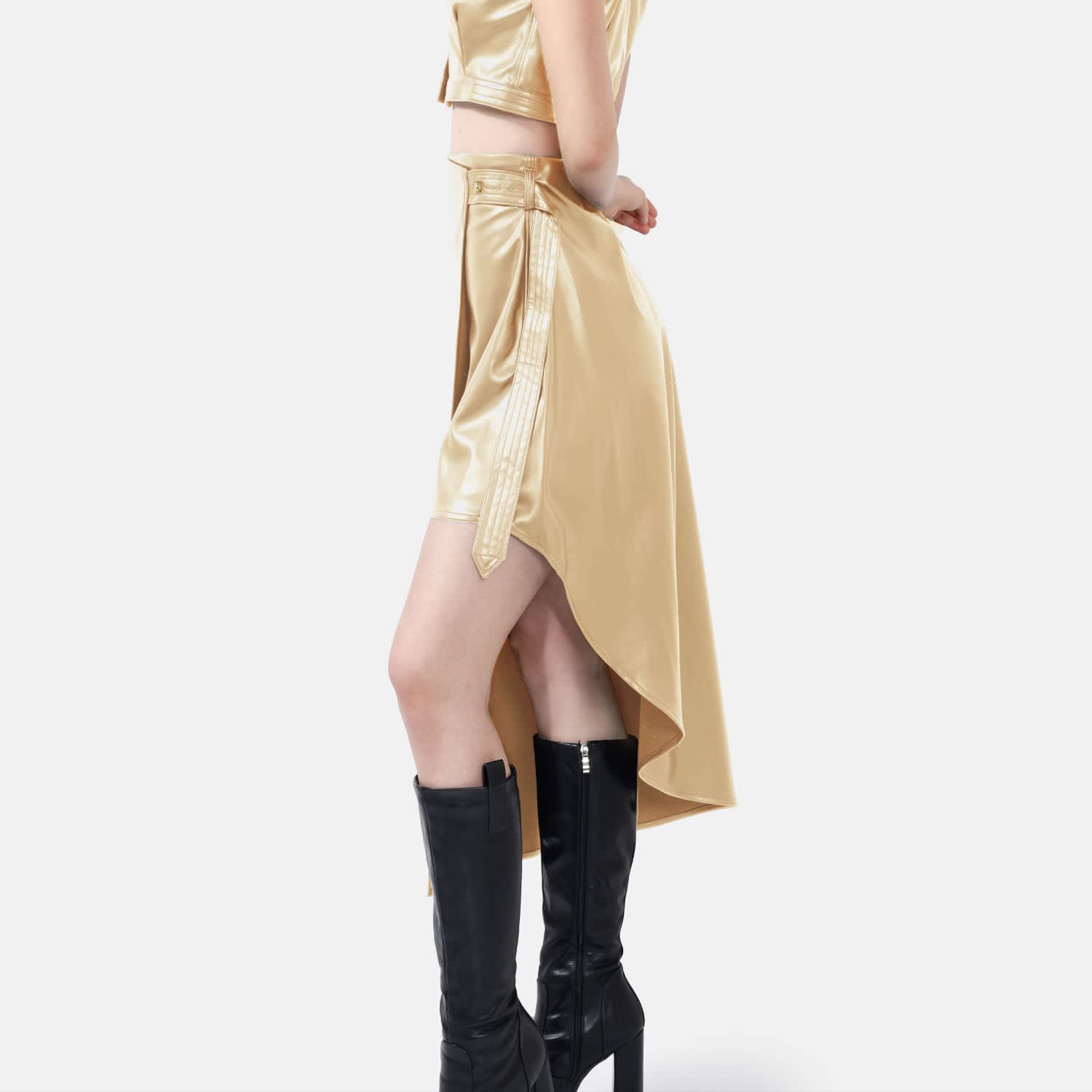 Gold Leather Wrap Skirt – Asymmetrical, Vegan Faux | Kargede