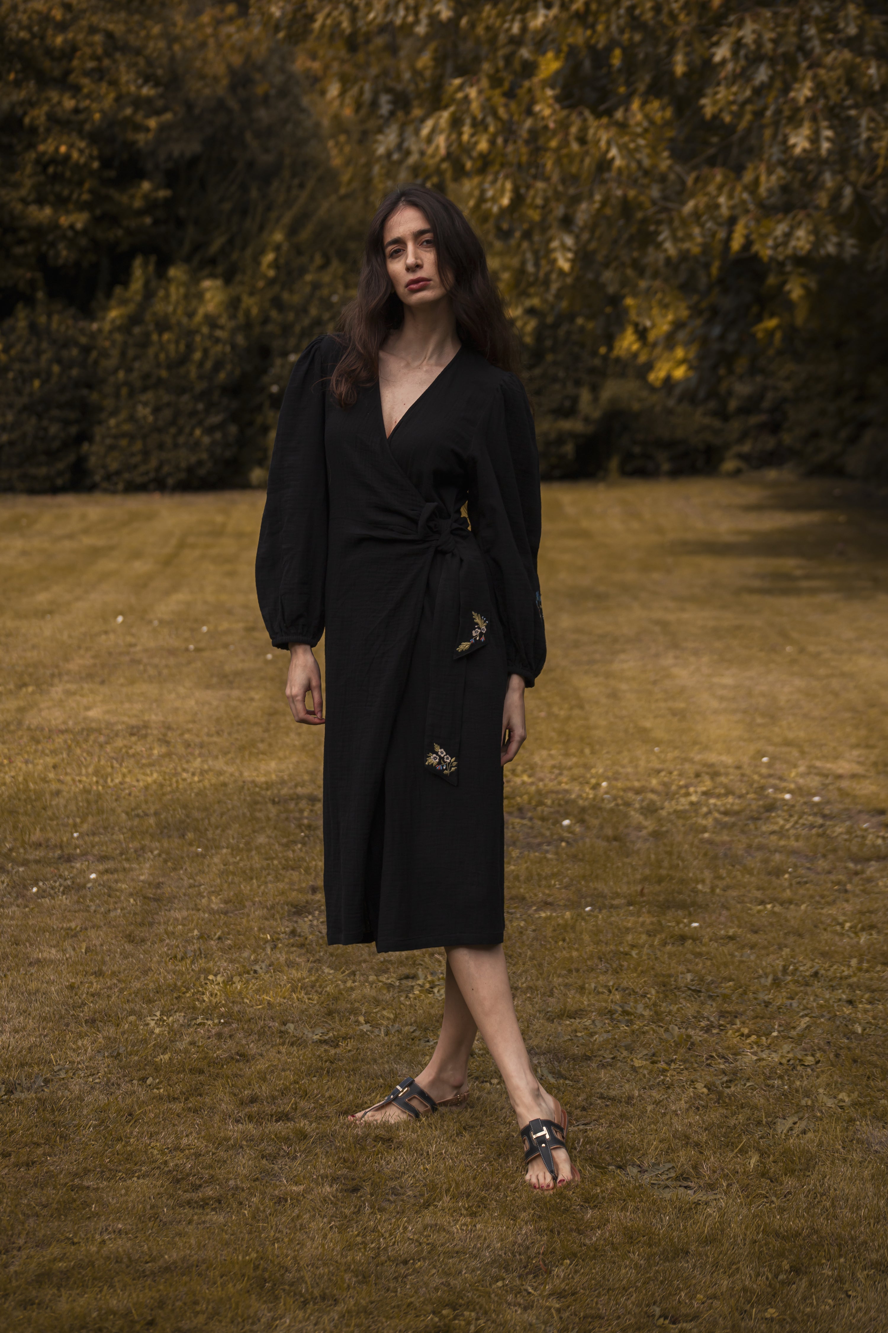 Em & Shi Women's Black Lily Of The Valley Wrap Dress In Black