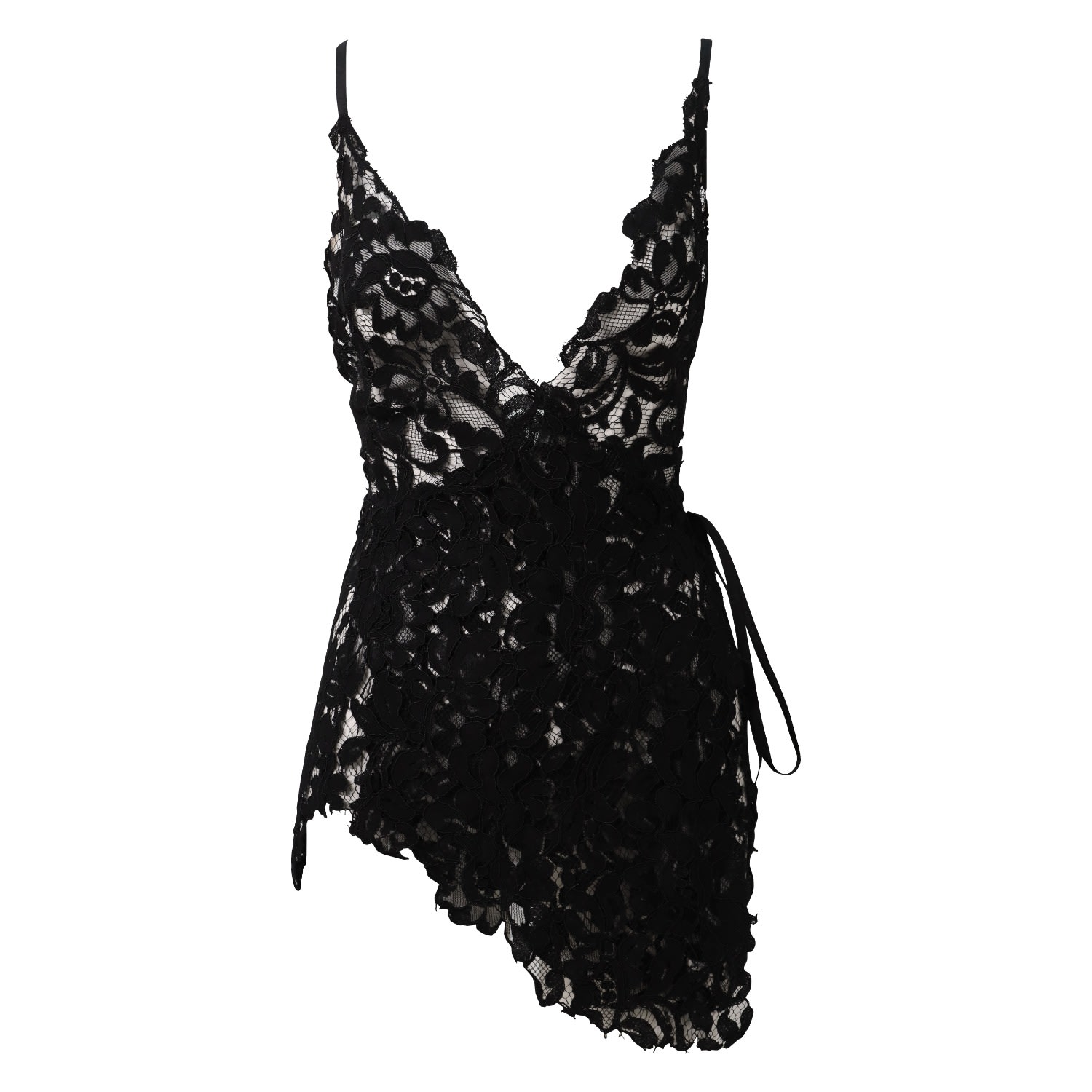 Women’s Black Christmas Cocktail Dress Valentina Noir Lace Wrap Slip Dress With Chiffon Underslip Small Belle-Et-Bonbon