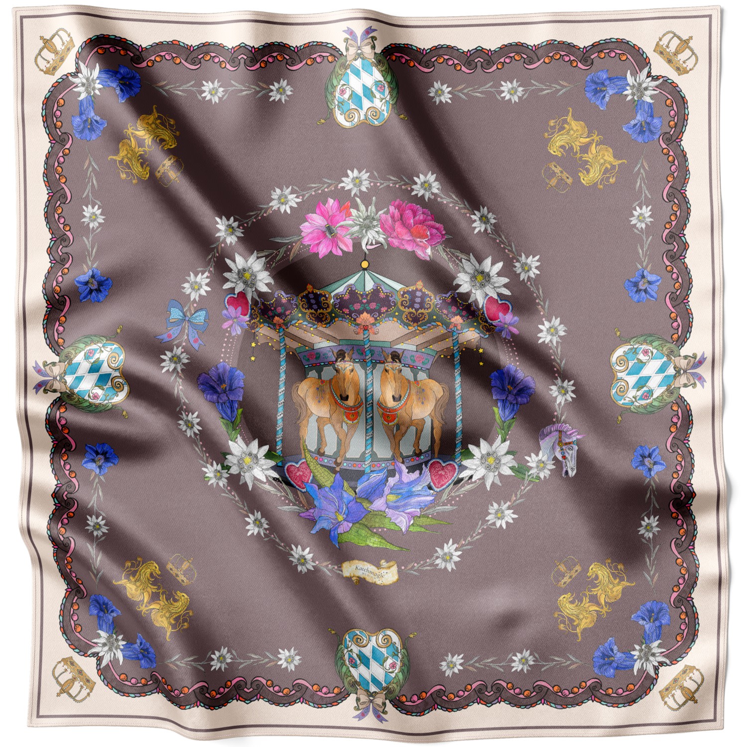 Women’s Homage To Munich Octoberfest Silk Scarf- Brown Katchmagic London X Lamberty Munich