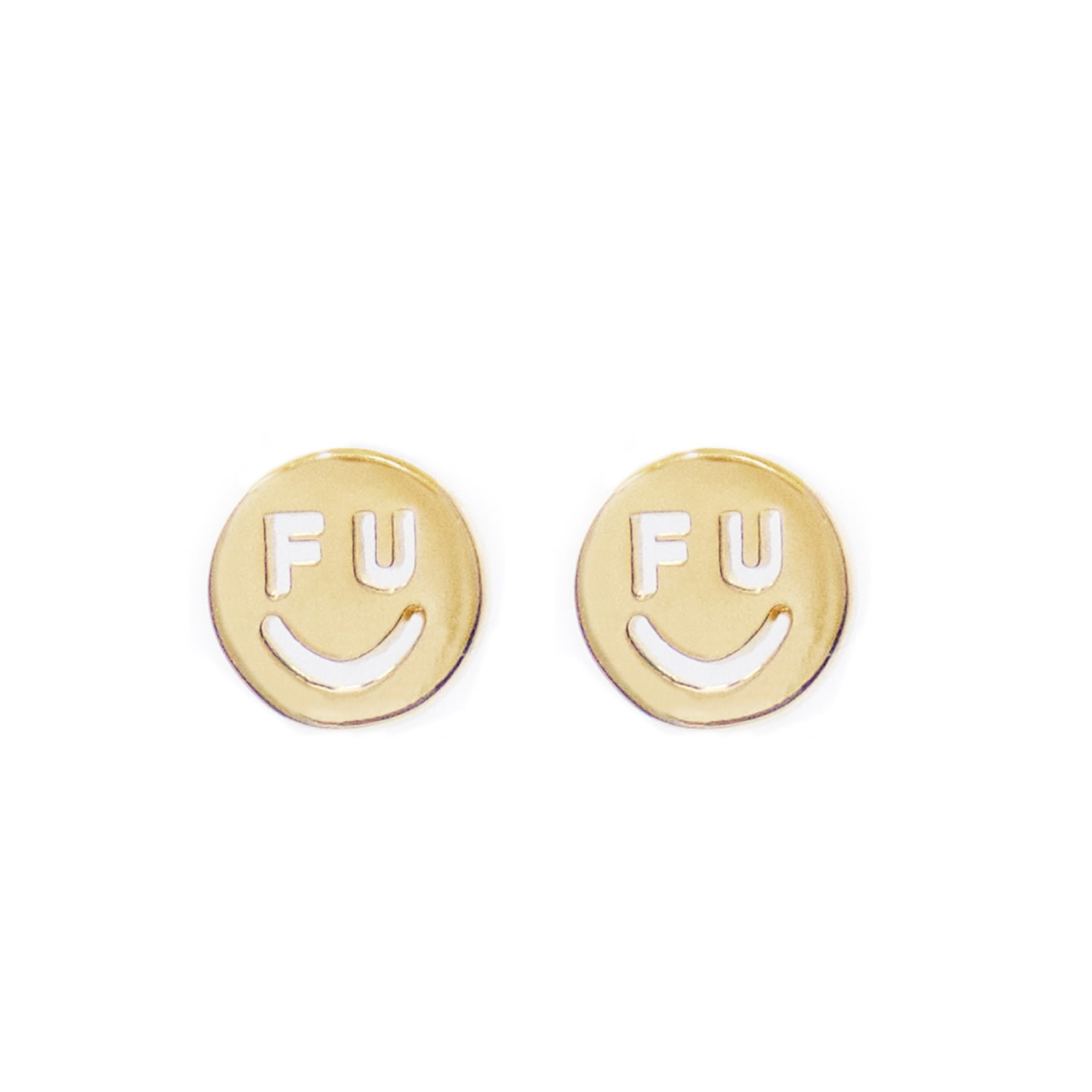Litzi Women's F U Happy Face Earrings Gold In Yellow