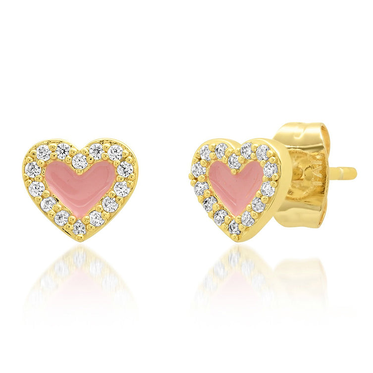 Gold Trip Women's Pink / Gold Enamel Heart Stud Earrings In Gold In Gold