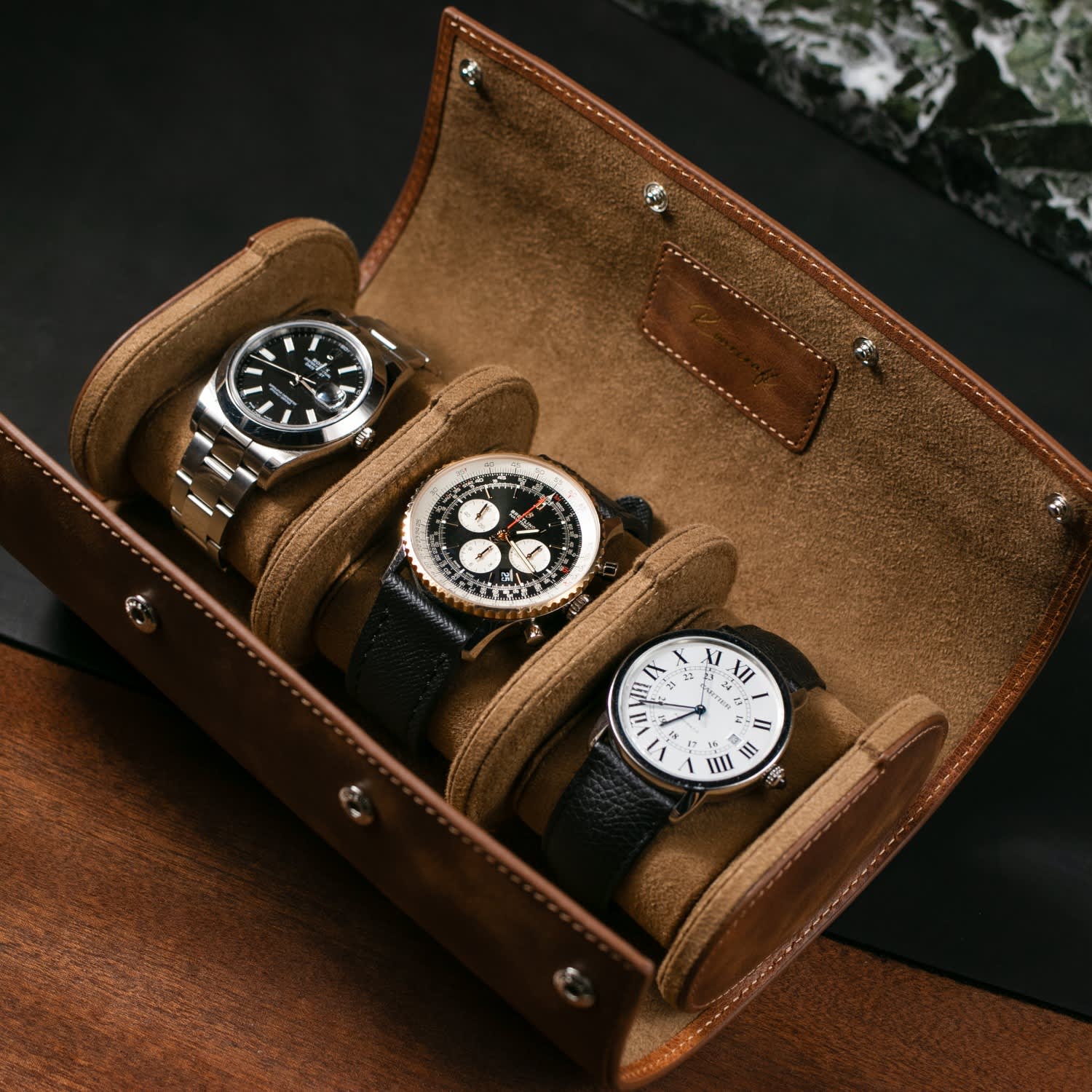 ‼️last one left‼️WOLF Fine watch/Bracelet travel Case Leather Travel Watch Case - Tobacco - Single Watch Roll  main image 2