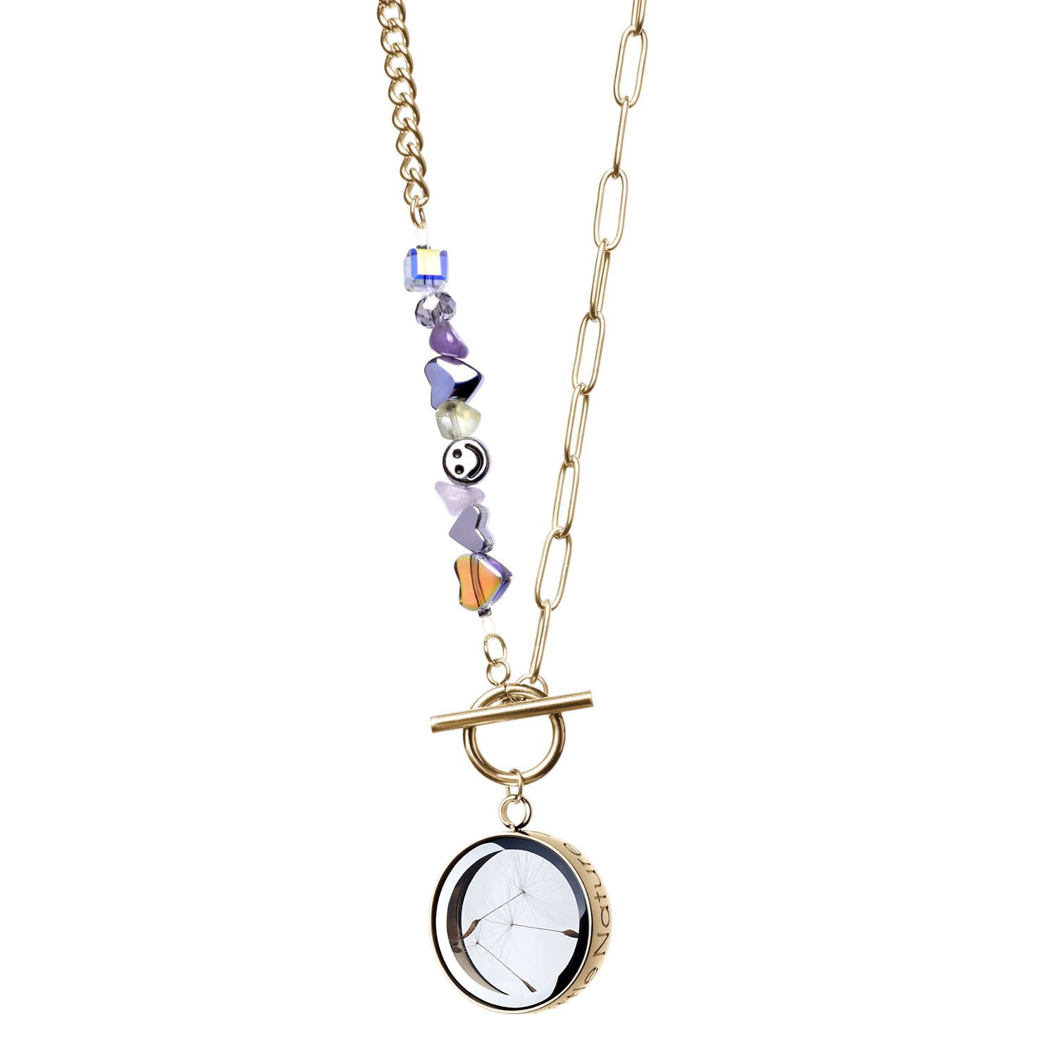 My Little Nature Women's Dandelion Seeds Gold Plated Artisan Necklace With Joyful Beaded Chain