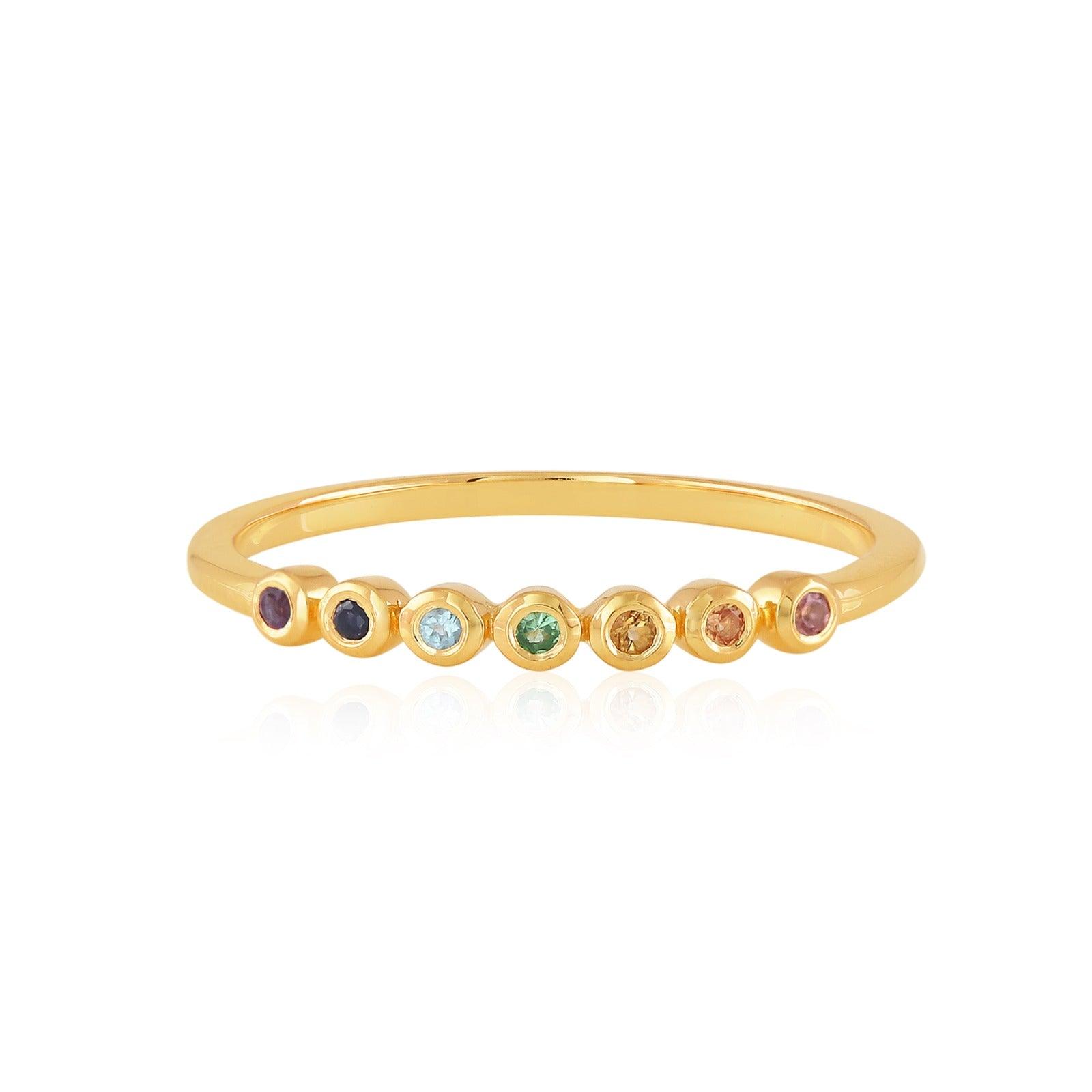 Women’s Blue / Gold Rainbow Gemstone Ring Gold Vermeil | Karrah Jewellery