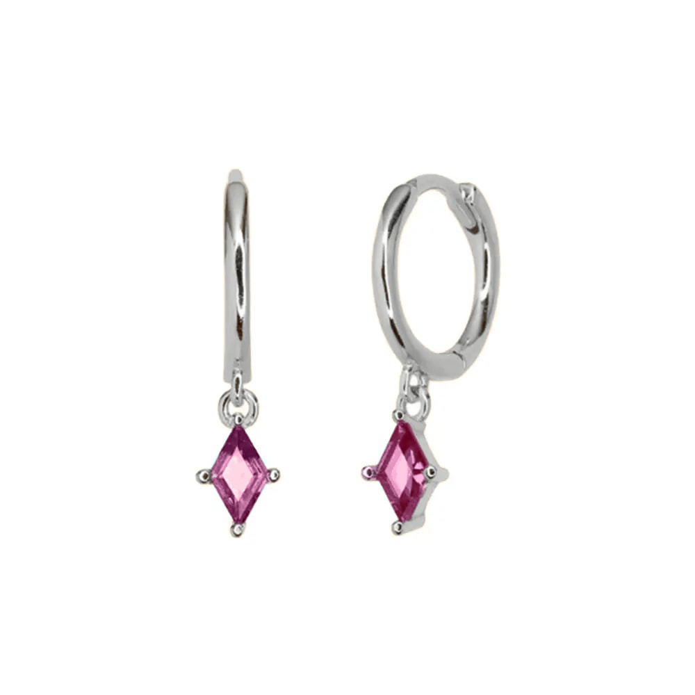 Harfi Women's Red / Silver Ruby July Birthstone Silver Delicate Dangle Hoops In Multi