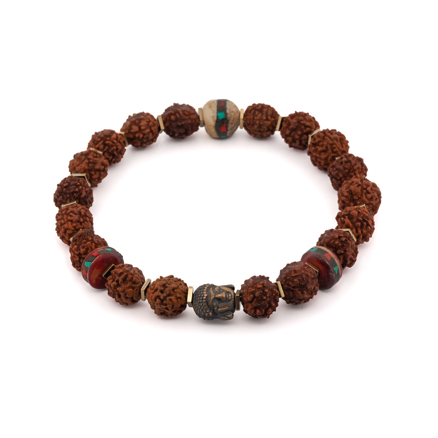 Men’s Gold / Brown Energy Stone Tibet Rudraksha Buddha Beaded Bracelet - Brown Ebru Jewelry