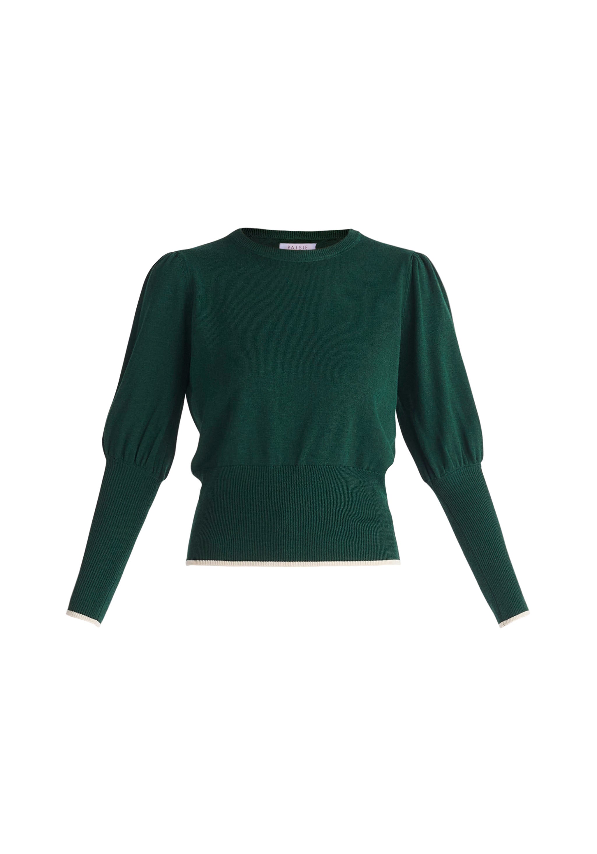 Women’s Neutrals / Green Contrast Colour Edge Knitted Top In Dark Green Extra Large Paisie