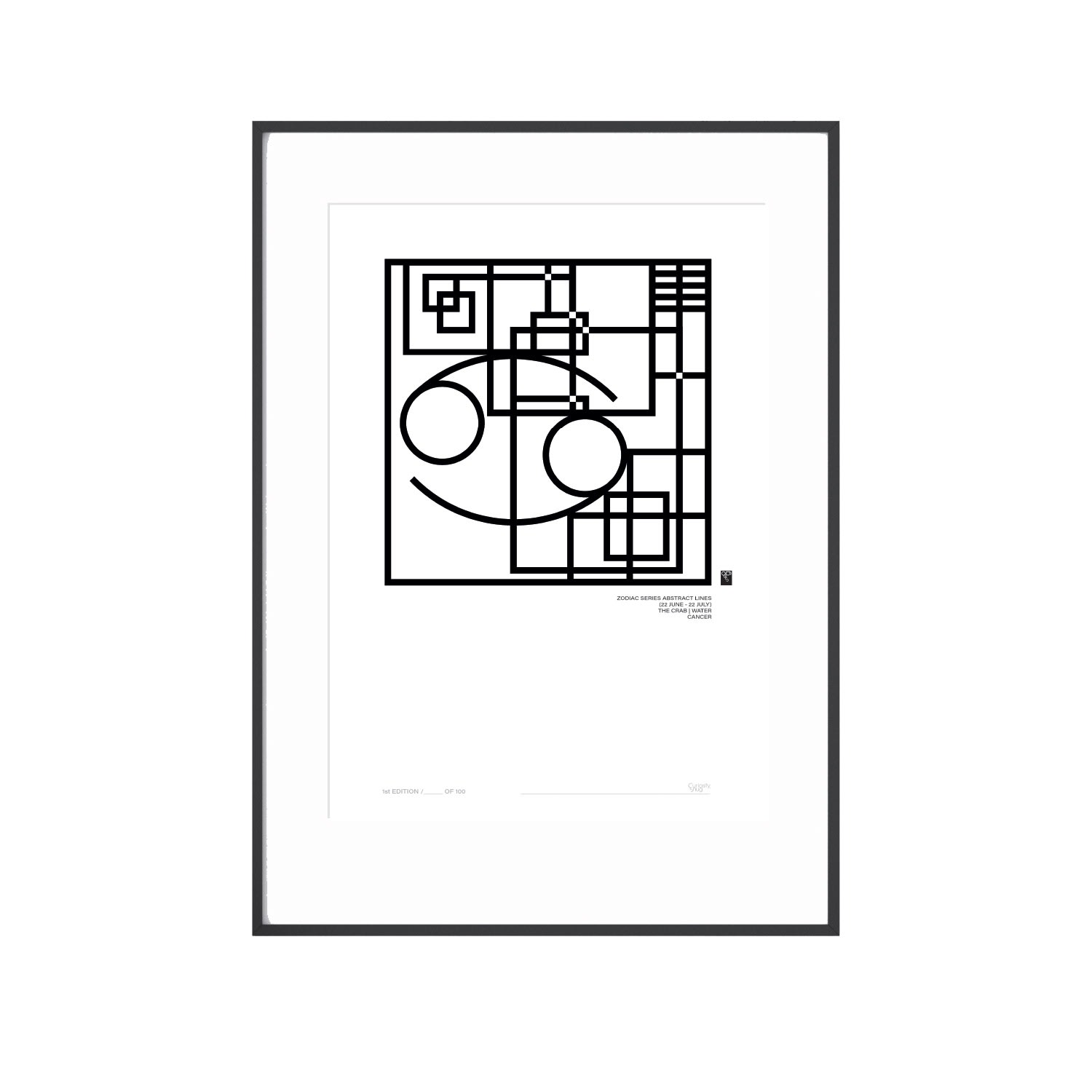 Zodiac Series Abstract Lines - Cancer Print - Black Curiosity Snug