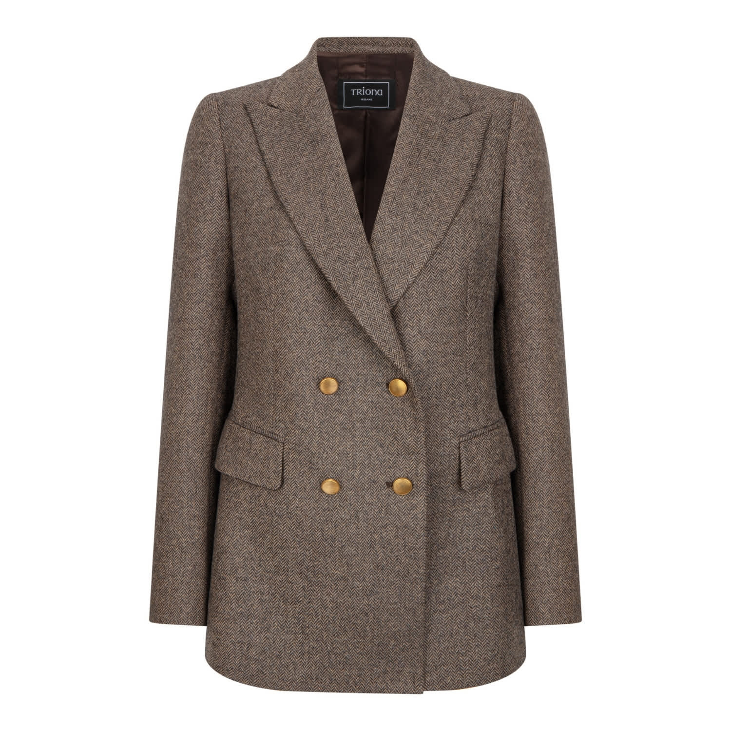 Triona Women's Brown Herringbone Clodagh Double Breasted Tweed Jacket In Brown