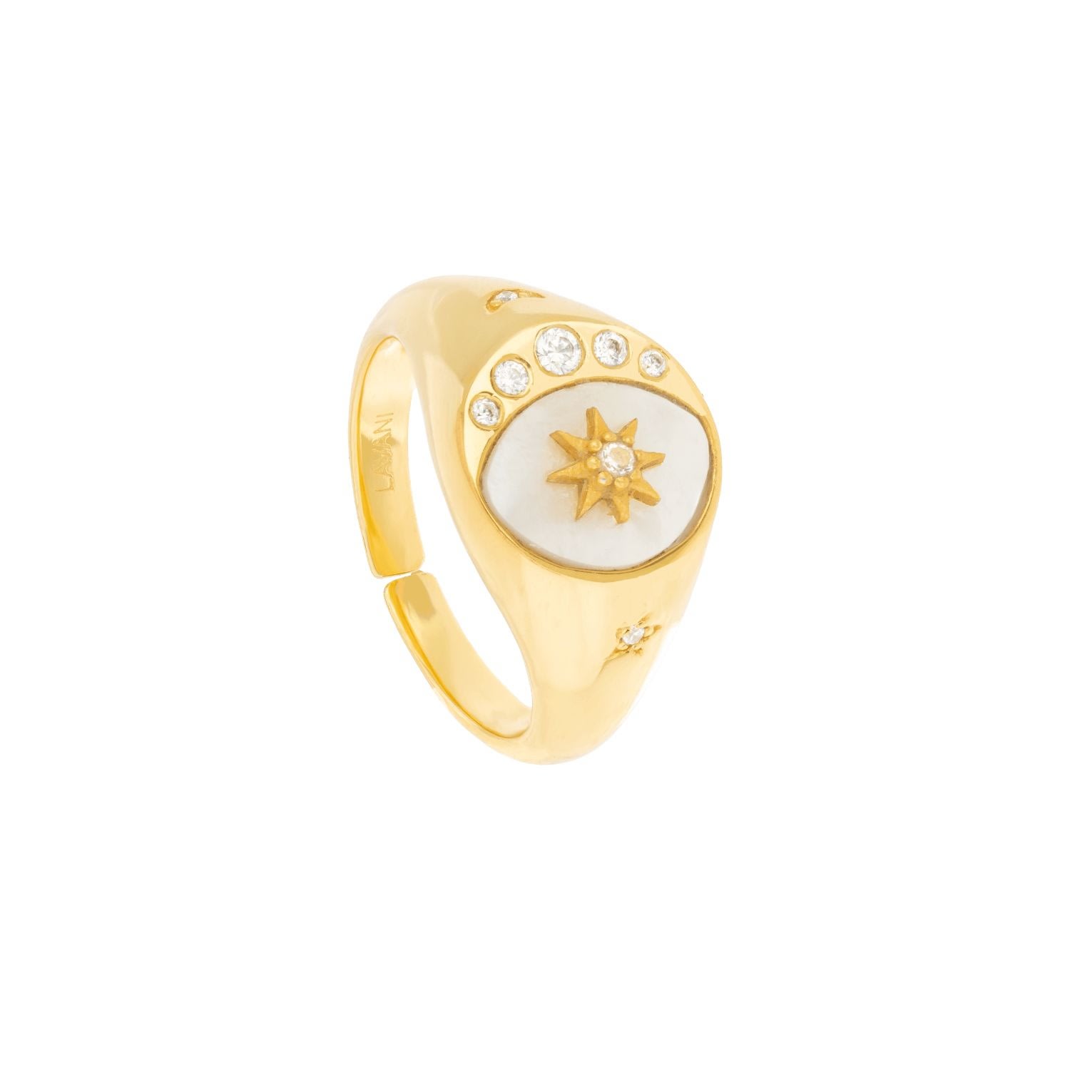Lavani Jewels Women's Gold / White Goldplated Signet Celestial Ring In Gold
