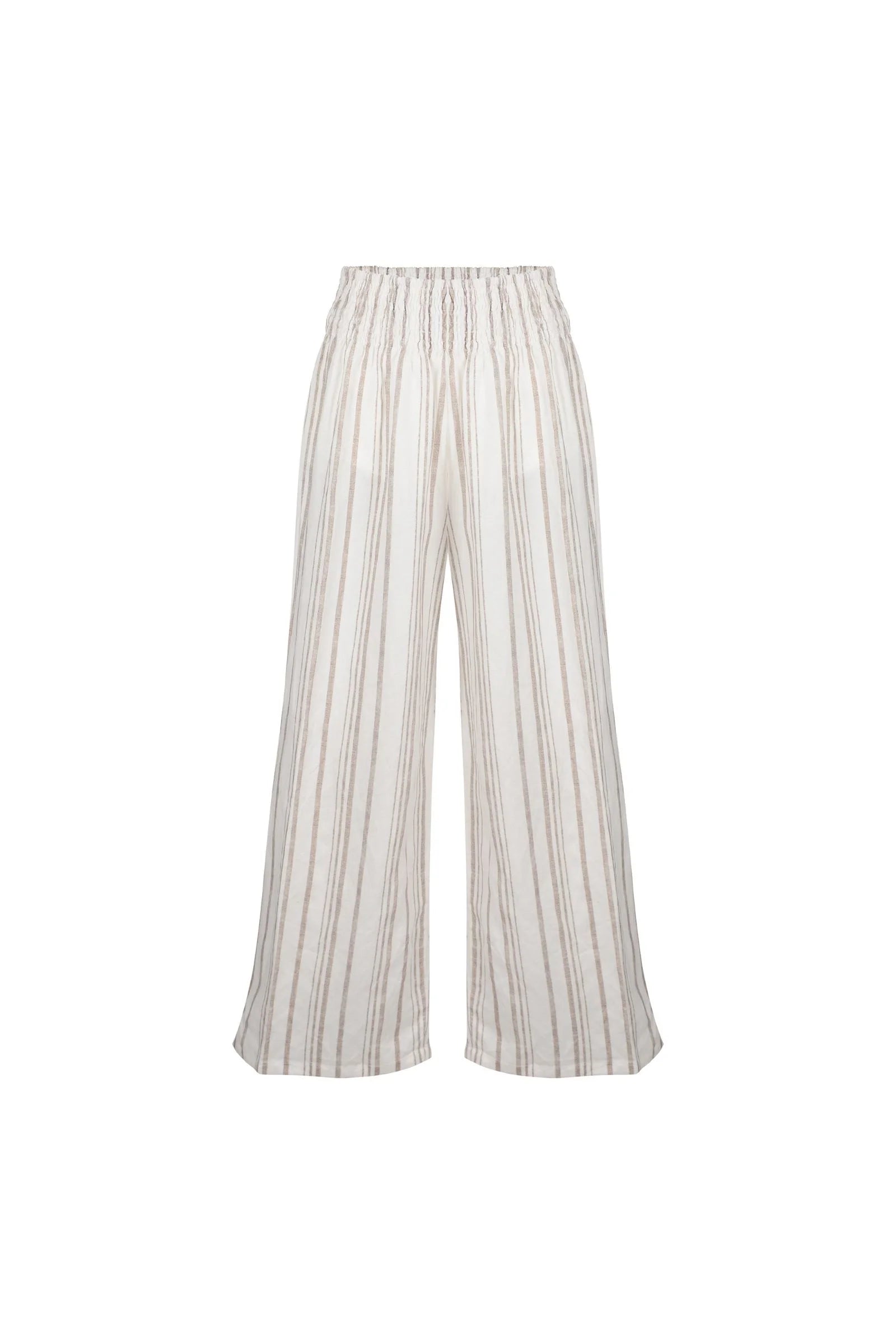 Women’s Stripe Linen Pants With Stretch Band L/Xl Amira Collective