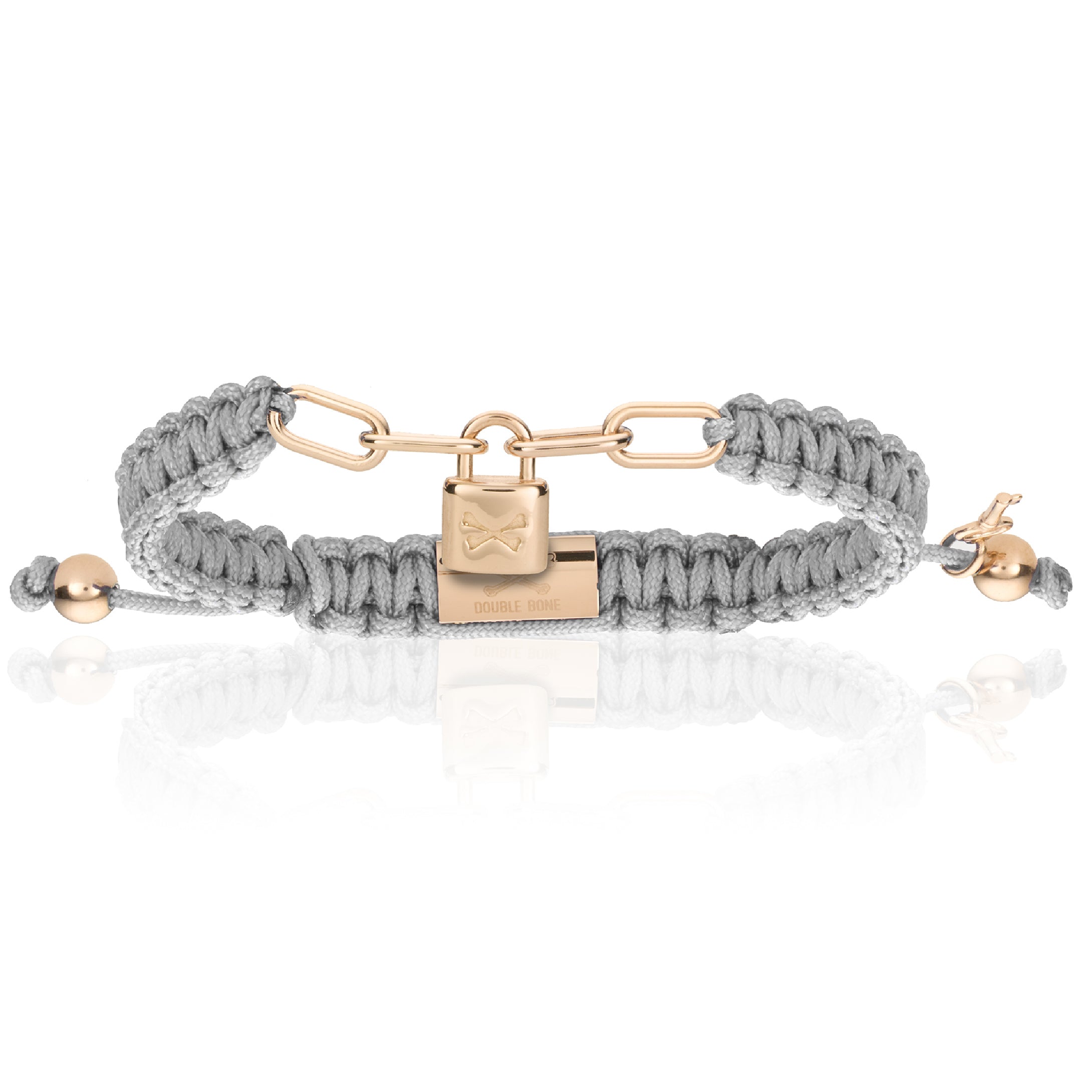 Men’s Pink Gold Lock With Grey Polyester Bracelet Unisex Double Bone Bracelets