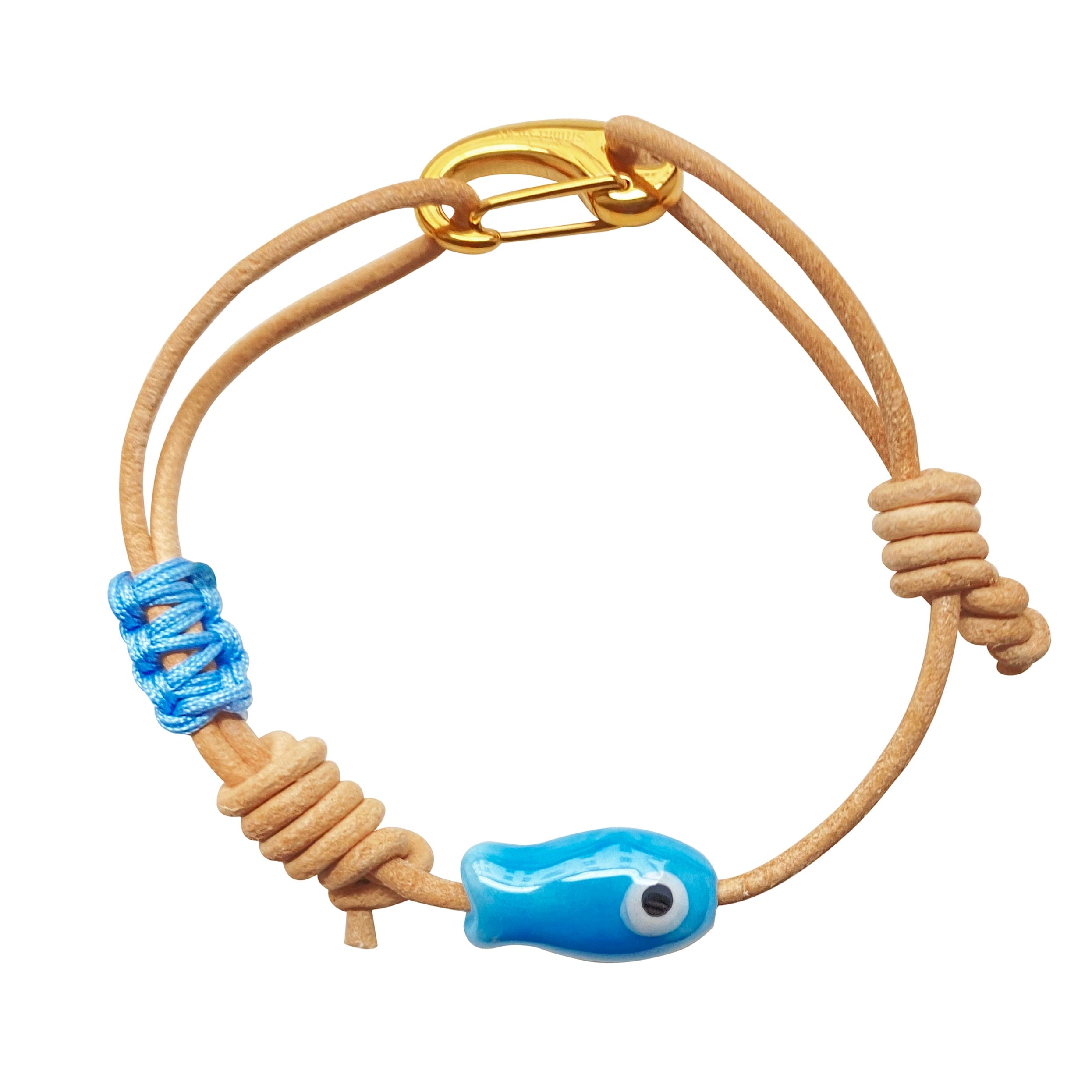 Smilla Brav Women's Gold / Blue Ceramic Blue Fish Leather Bracelet Ocean