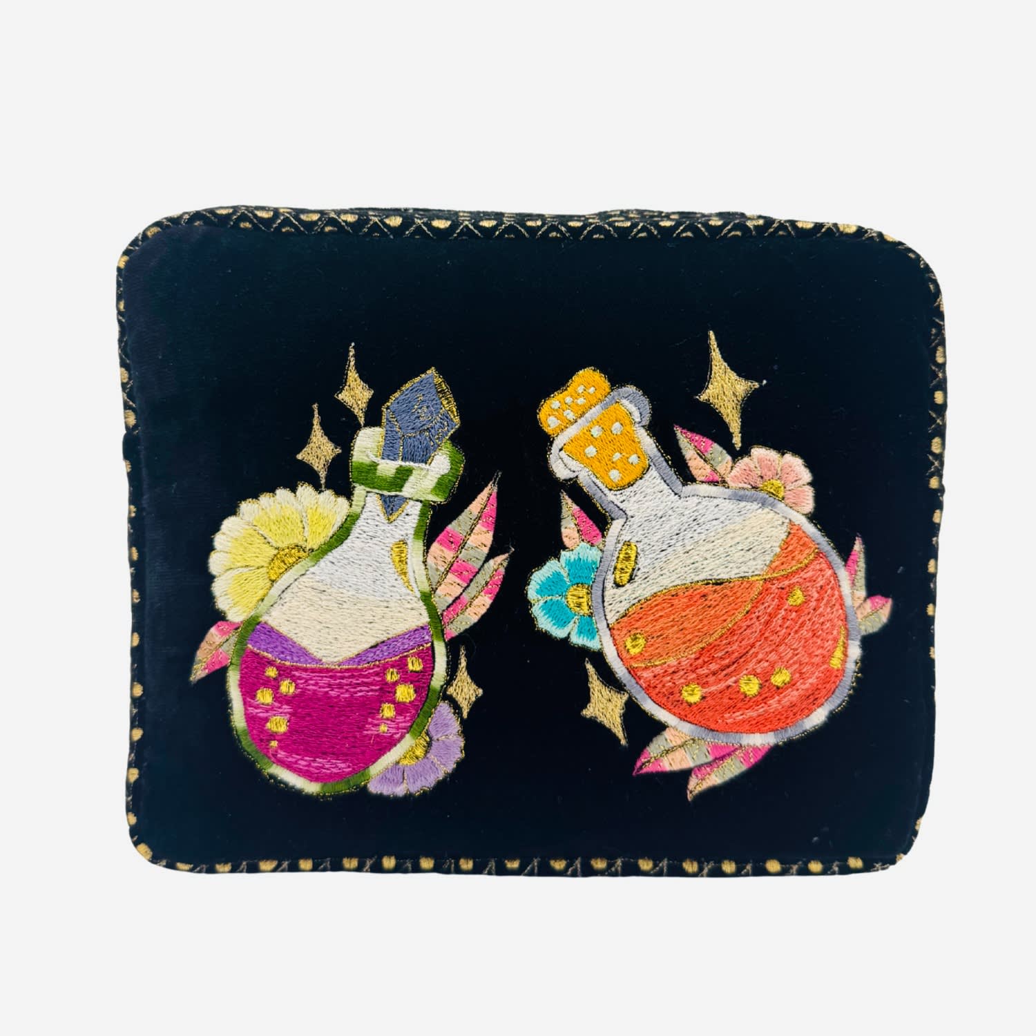 Aeka Boho Woman Women's Gold / Black The Elixirs Luxe Pouch - Midnight Black - Embroidered Quilted Velvet Pouch