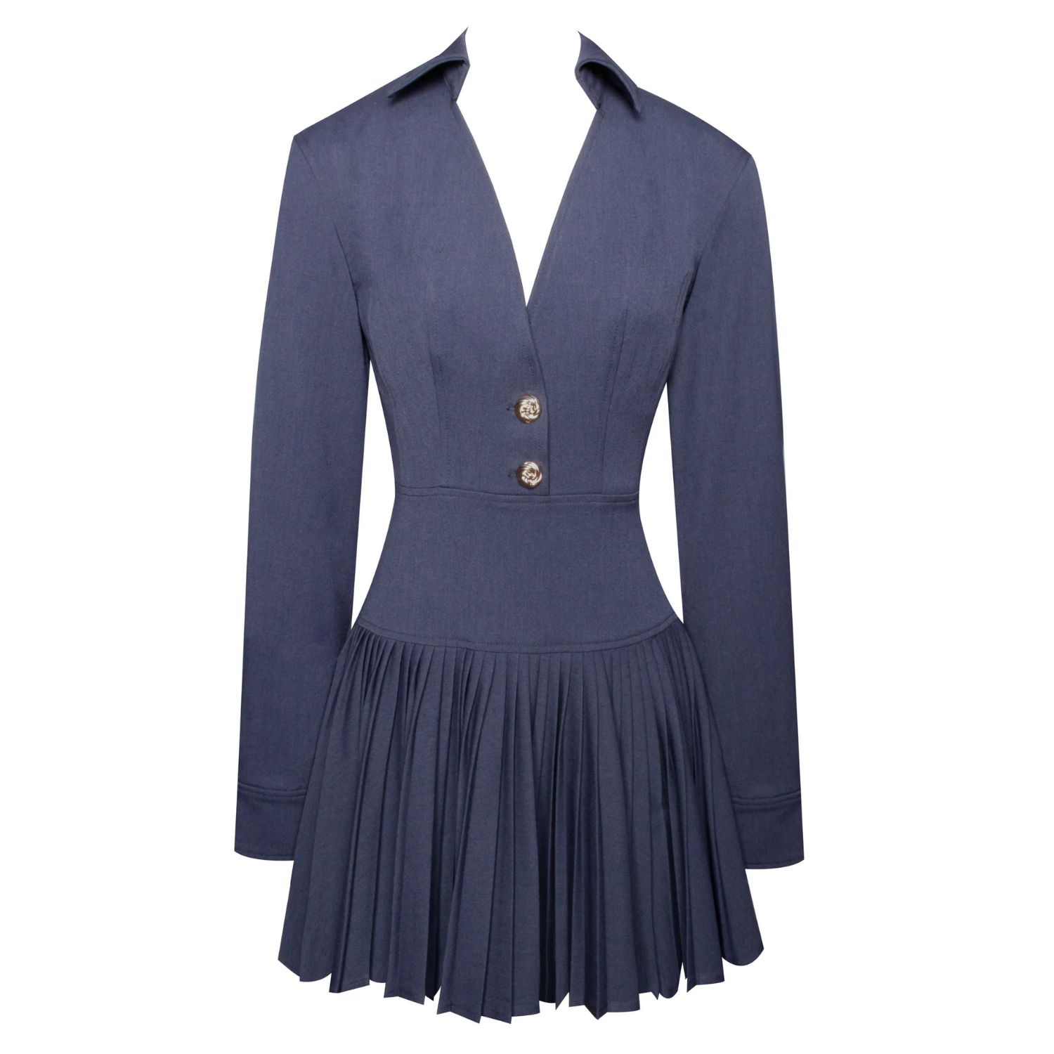 Miss Circle New York Women's Valarie Navy Blue Denim Style Pleated Mini Dress In Blue