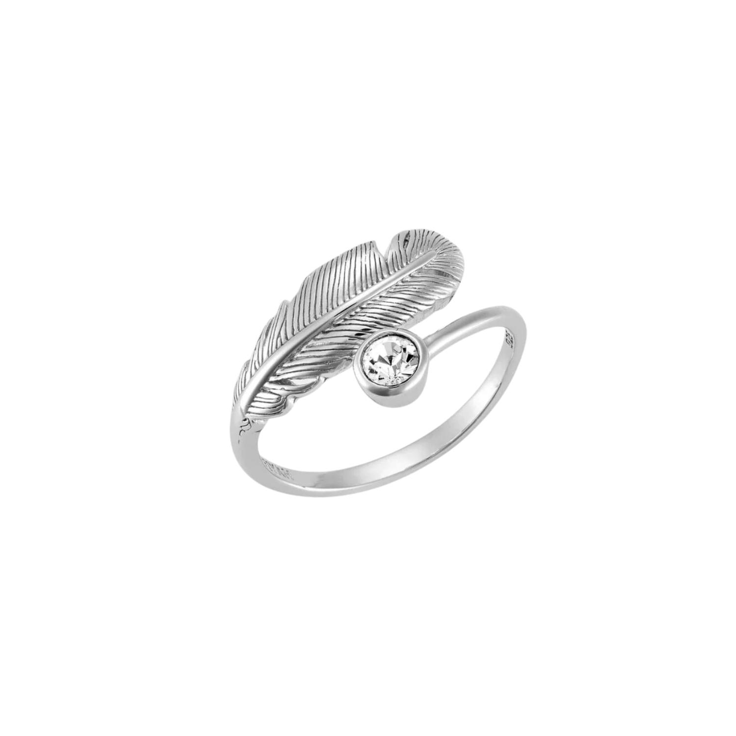 Women’s Adjustable Crystal Feather Ring Silver Fiyah Jewellery