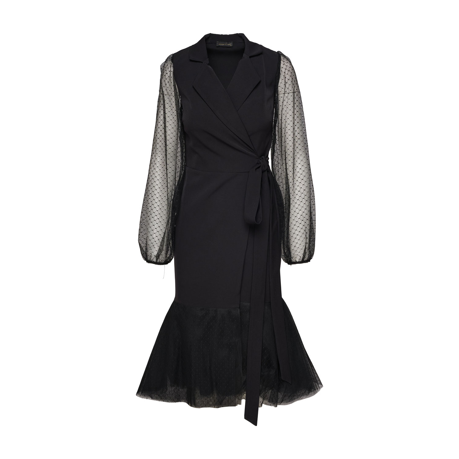 Women’s Black Wrap Blazer Dress With Long Tulle Sleeves Extra Small Concept a Trois