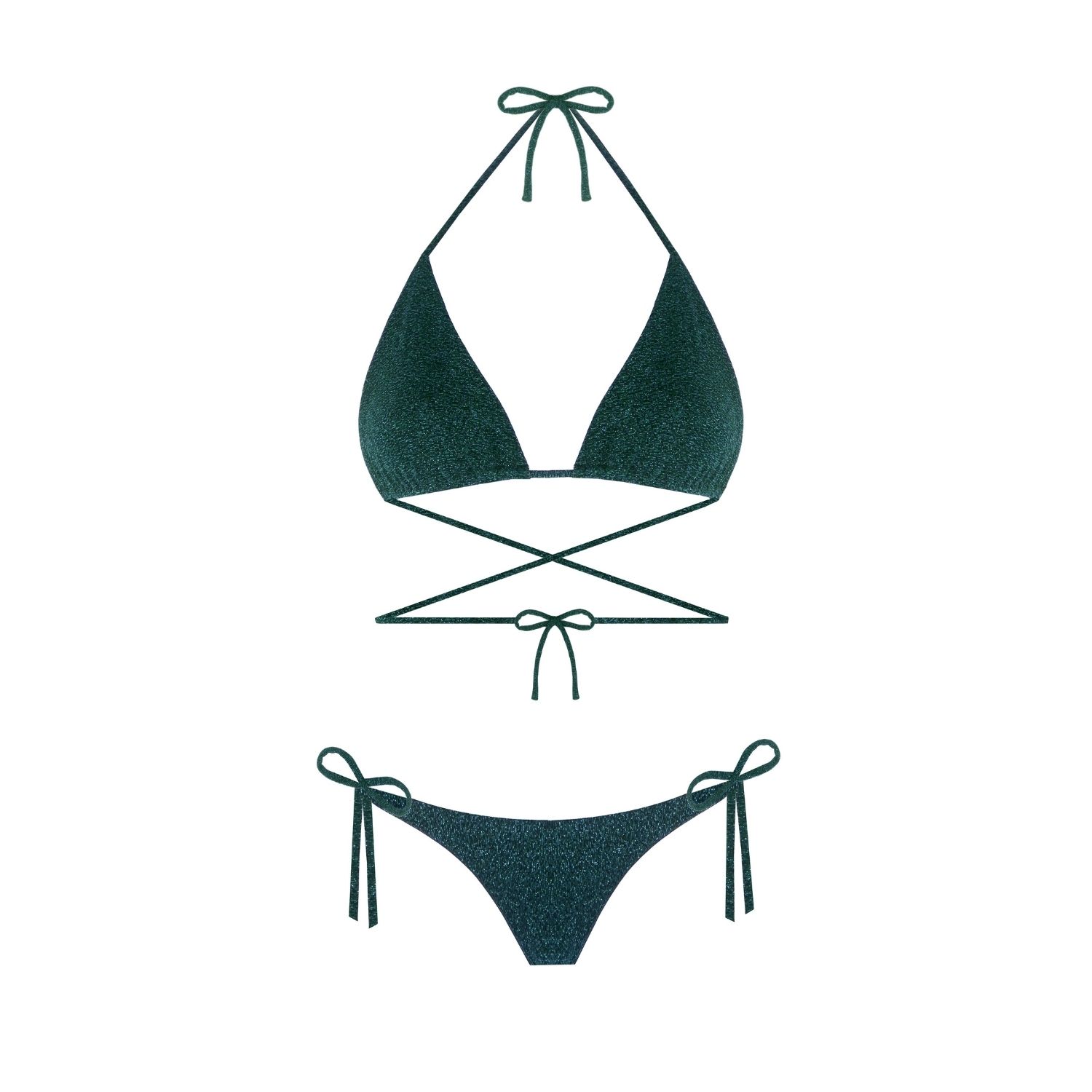 Nur Karaata Women's Triangle Sparkle Green Bikini Set In Green