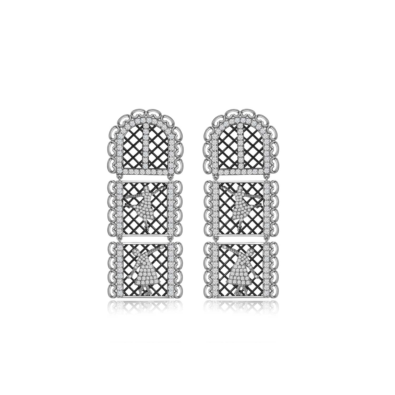 Retro Chic Women's Silver Black Doll Earrings In Silver