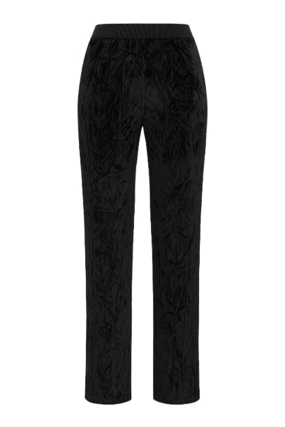 Conquista Women's Black Crushed Velvet Straight Leg Pants With Elasticated Waistband By  Fashion In Black