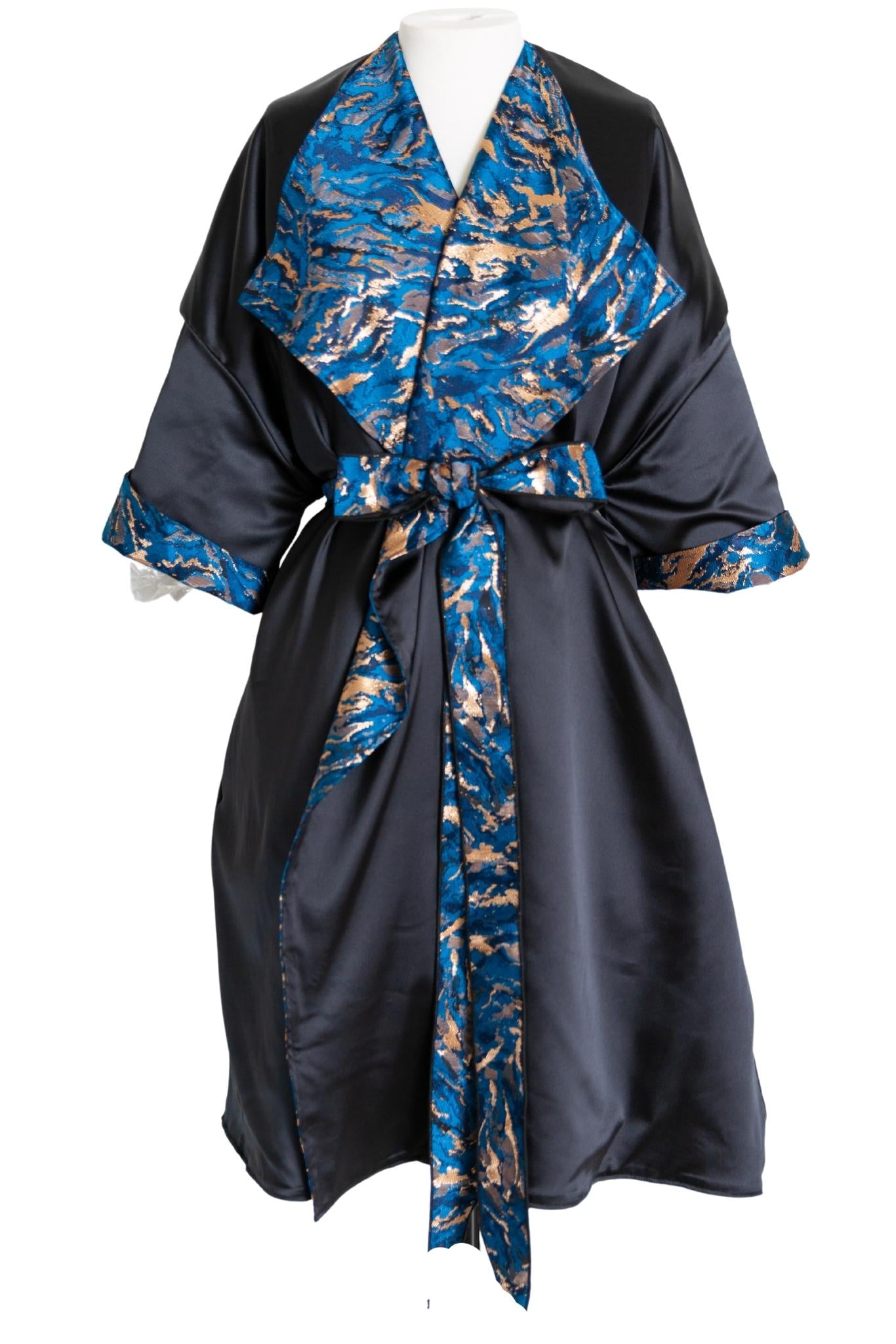 Women’s Gold / Blue Reversible Blue Jacquard Opera Coat- Zampa One Size Byvinnik