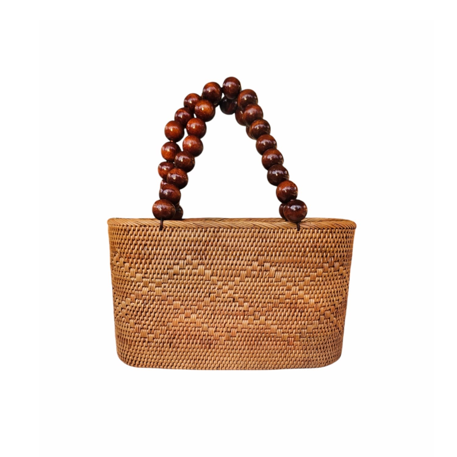 Women's Brown / Neutrals Lucia Rattan And Wooden Bead Tote - Chestnut | Ohsun