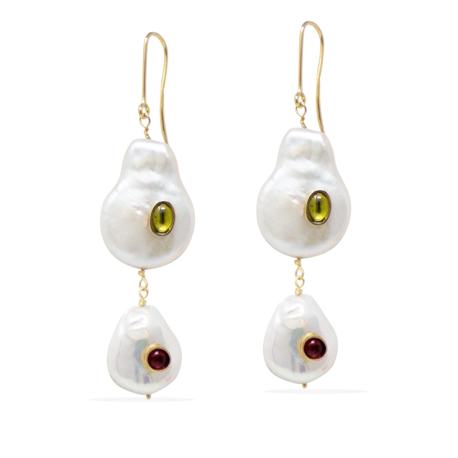 Vintouch Italy Women's Green / White / Red Aphrodite Gold Vermeil Pearl, Peridot & Garnet Earrings In Multi