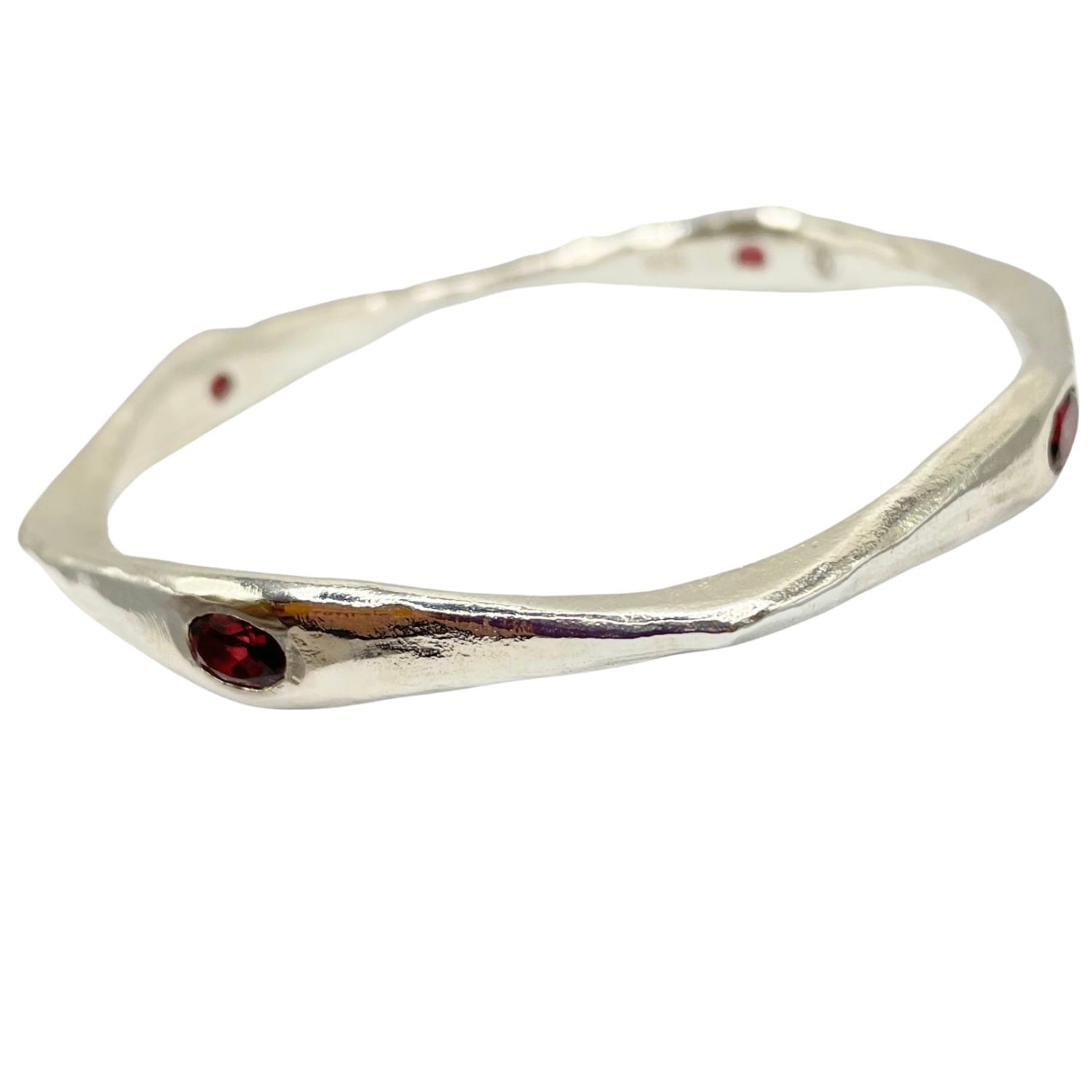 Amy Delson Jewelry Women's Red Brooke - Garnet Four Stone Silver Bangle Bracelet