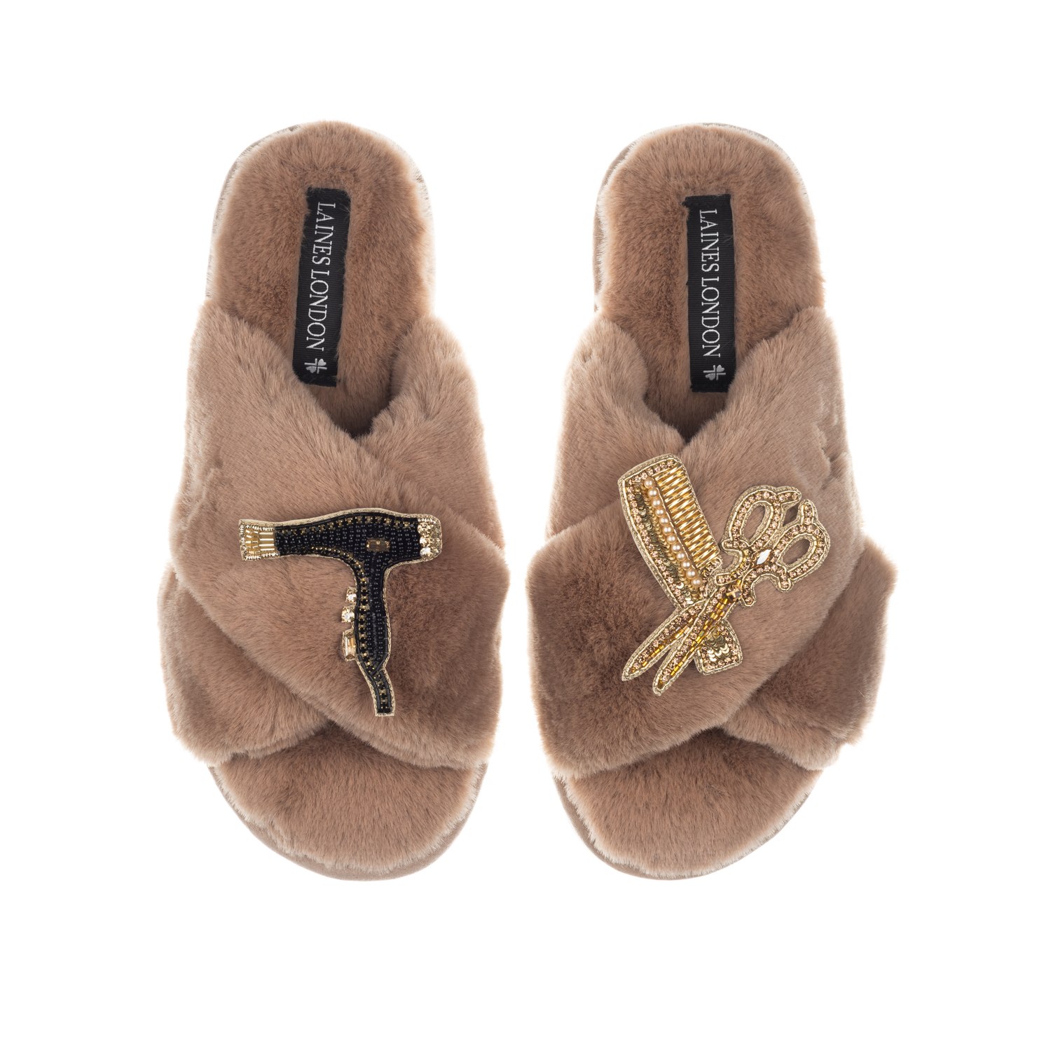 Laines London Women's Brown / Neutrals Classic Laines Slippers With Hairdresser Brooches - Toffee In Brown