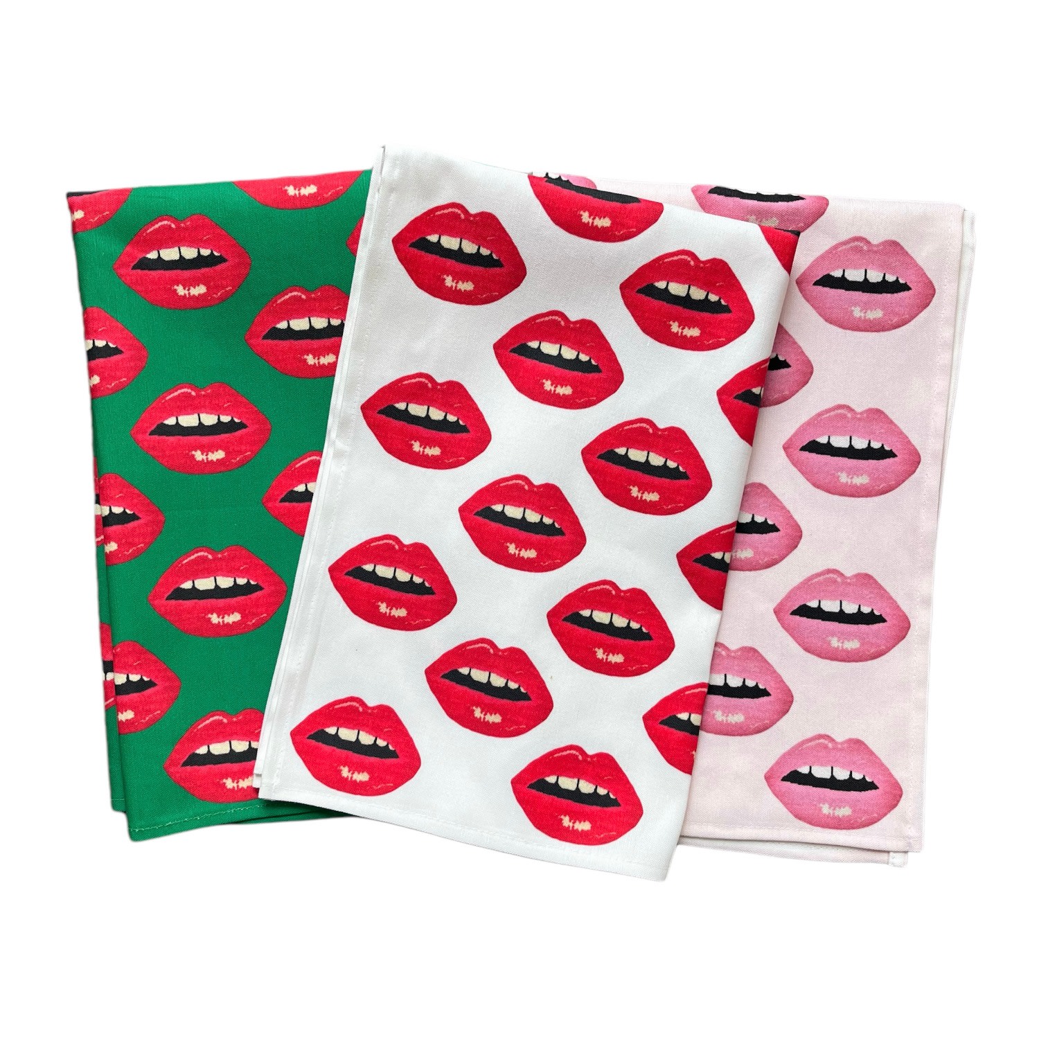 Bisous Bisous!" Kiss Kiss Linen-Cotton Tea Towels, Set Of Three Mommani Threads