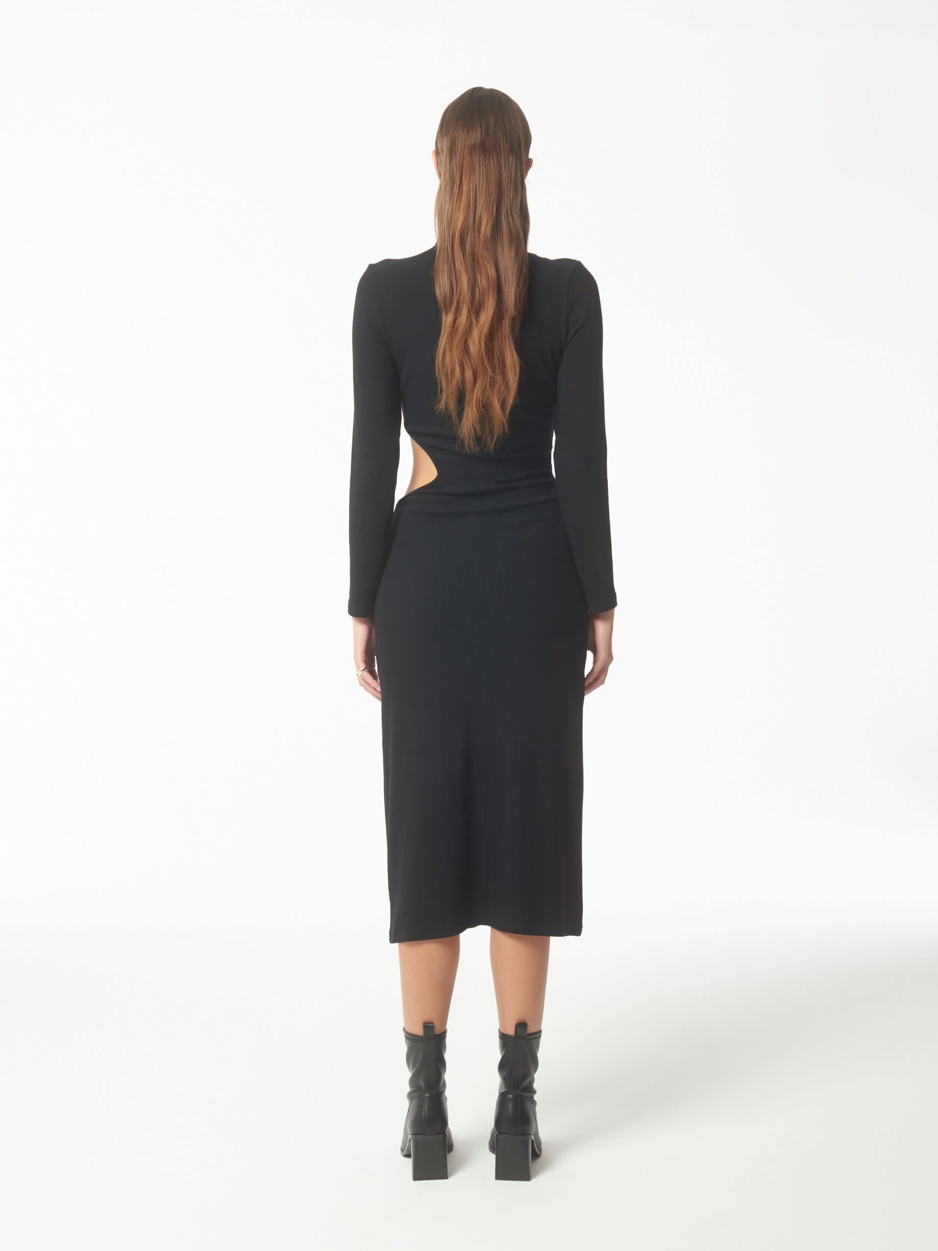 STRETCH KNIT MIDI DRESS - Black