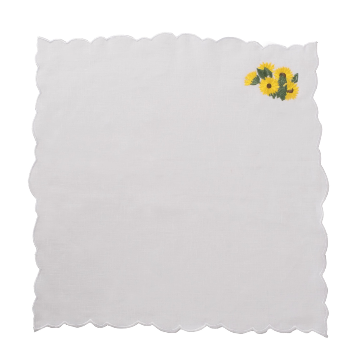 Km Home Collection Neutrals / White Sunflower Embroidery Linen Napkins Set
