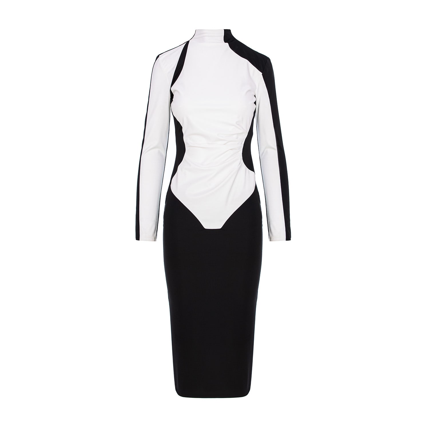 Bluzat Women's Black / White Black&white Bicolor Bodycon Midi Dress With High Neck In Multi
