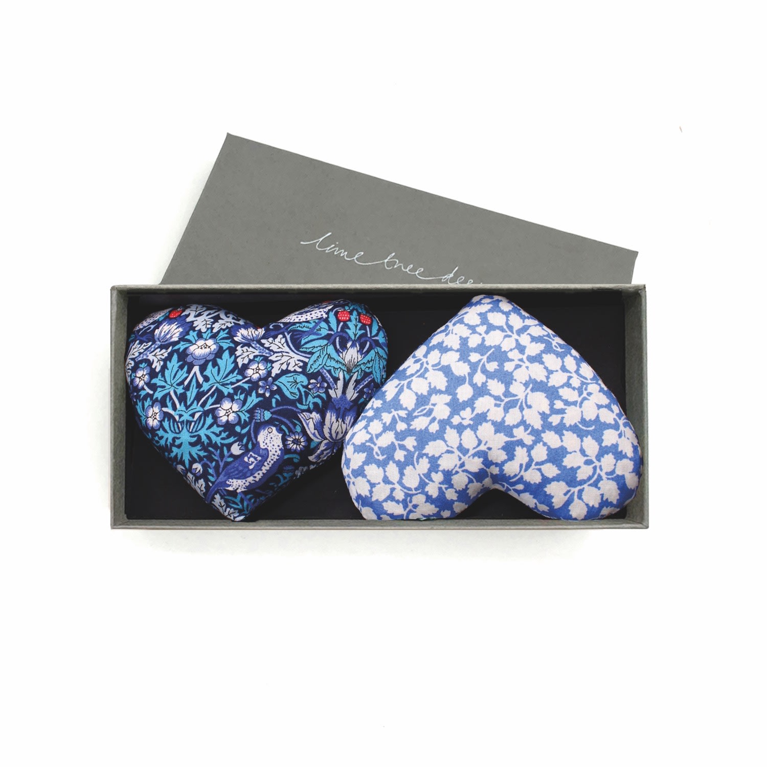 Lime Tree Design Heartsease - Box Of Two Lavender Hearts Made With Liberty In Blue