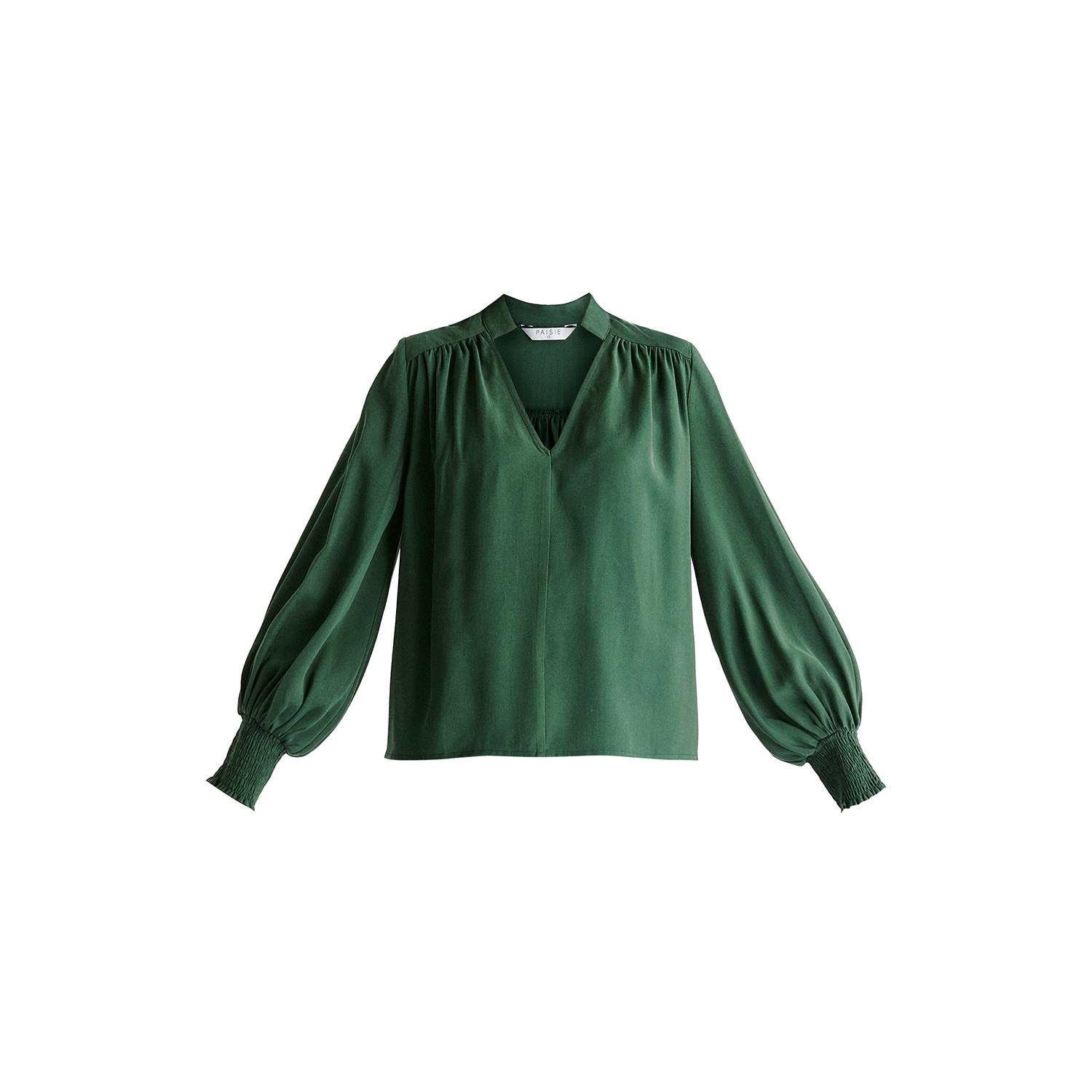 Paisie Women's V-neck Blouse With Gathered Detail In Green In Green