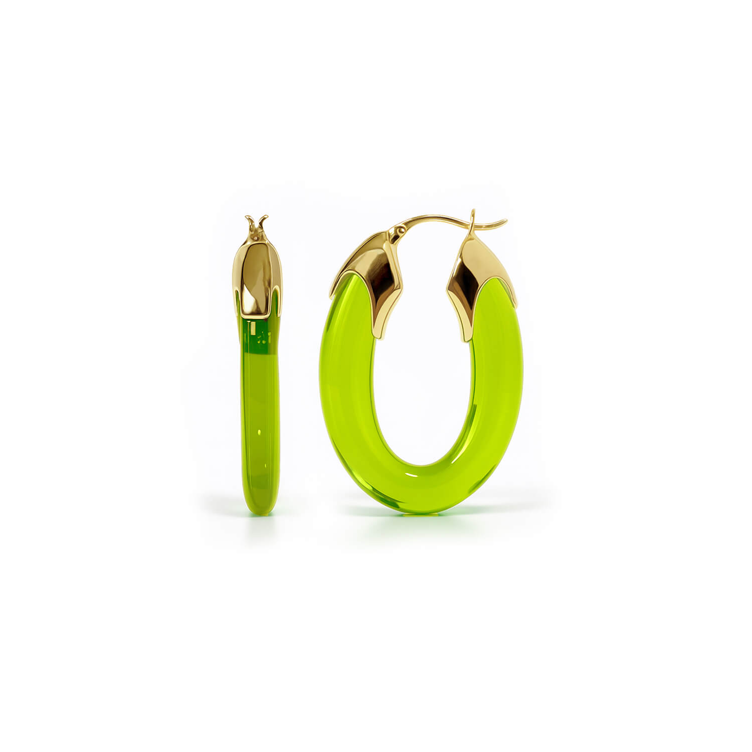 Gold & Honey Women's Gold / Green Peridot Carved Oval Lucite Birthstone Hoop Earrings
