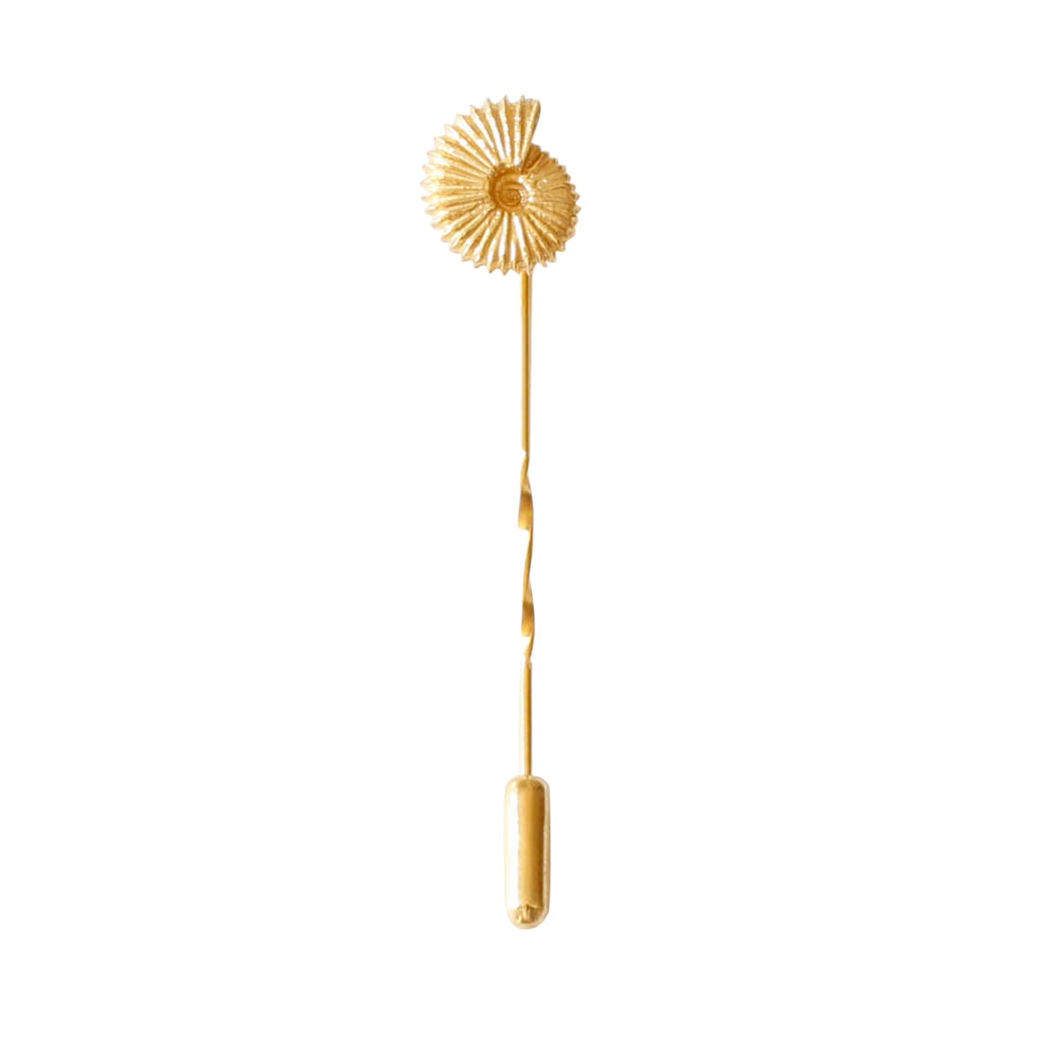 Lee Renee Men's Ammonite Tie Pin –twist Tie Pin – Gold In Gold