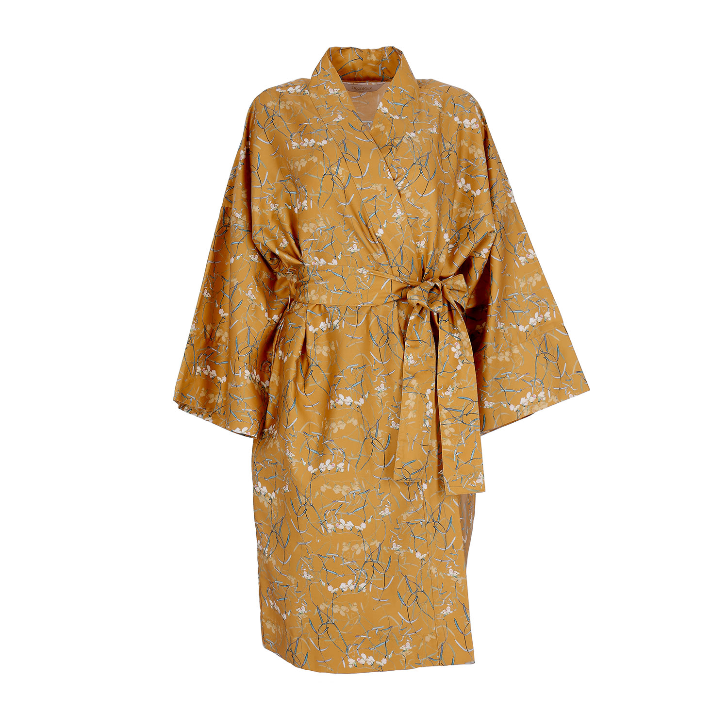 Women's Gold Sateen Kimono Bathrobe With Pouch Dreamy Ochre | S/M | Decoflux Home