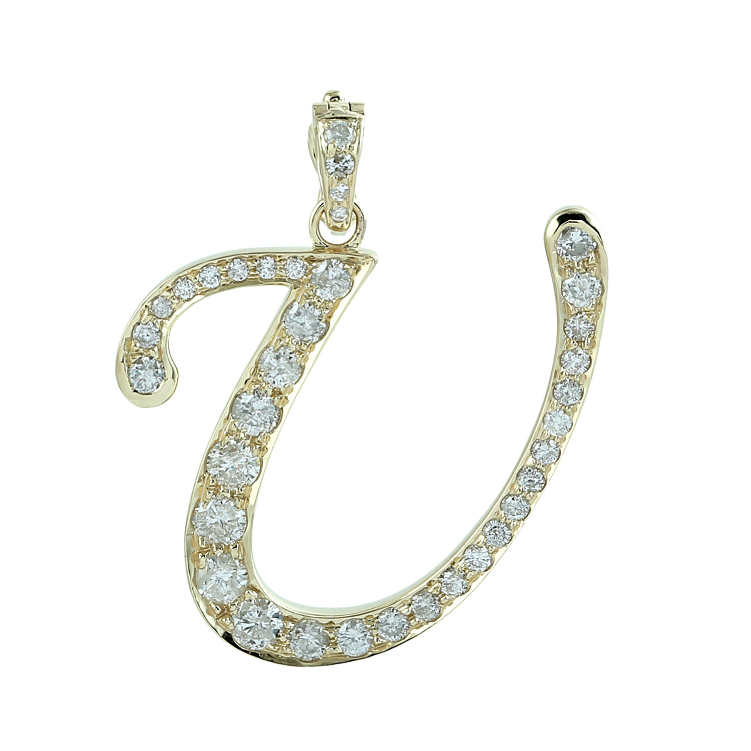 Artisan Women's Gold / White Natural Diamond "u" Initial Alphabet Pendant In Yellow Gold