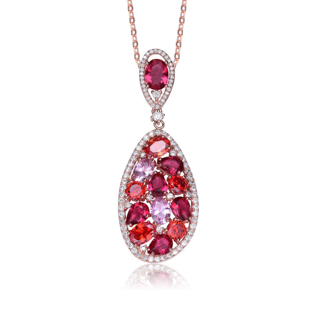Genevive Jewelry Women's Red / White / Rose Gold Palette Isabelle Red Cz Rose Gold Pendant Necklace In Burgundy