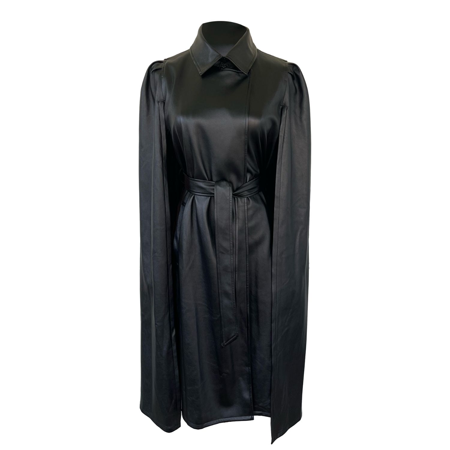 Women’s Bianca Vegan Leather Long Belted Cape - Black Small Nina Nieves