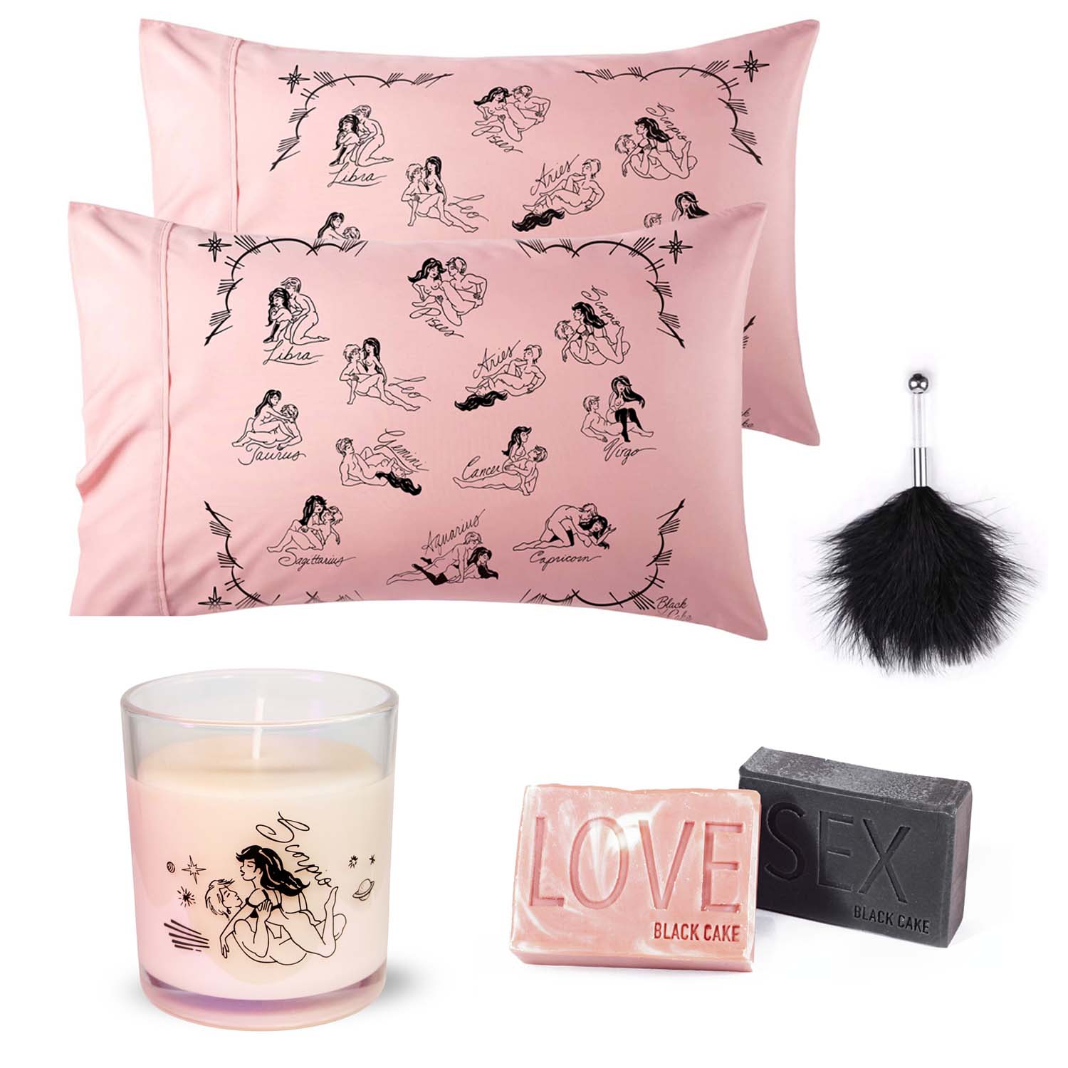 Pink / Purple Valentine Day Scorpio Zodiac Horoscope Love Pillowcase, Soap, Candle Set Black Cake