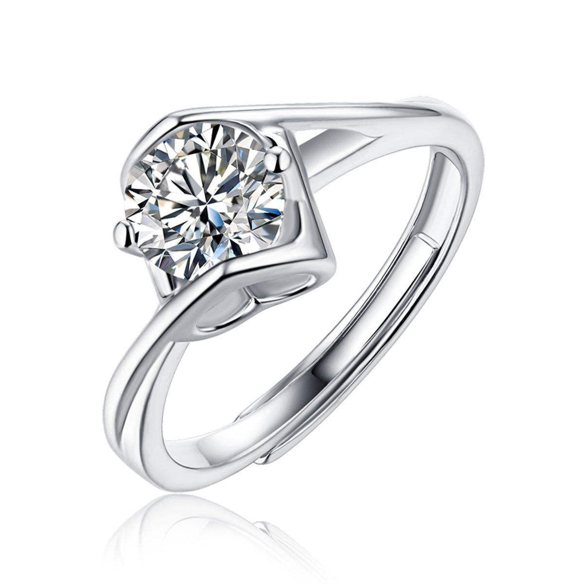 Genevive Jewelry Women's White Stella Valentino Sterling Silver With Round Brilliant Lab Created Moissanite Solitaire In White