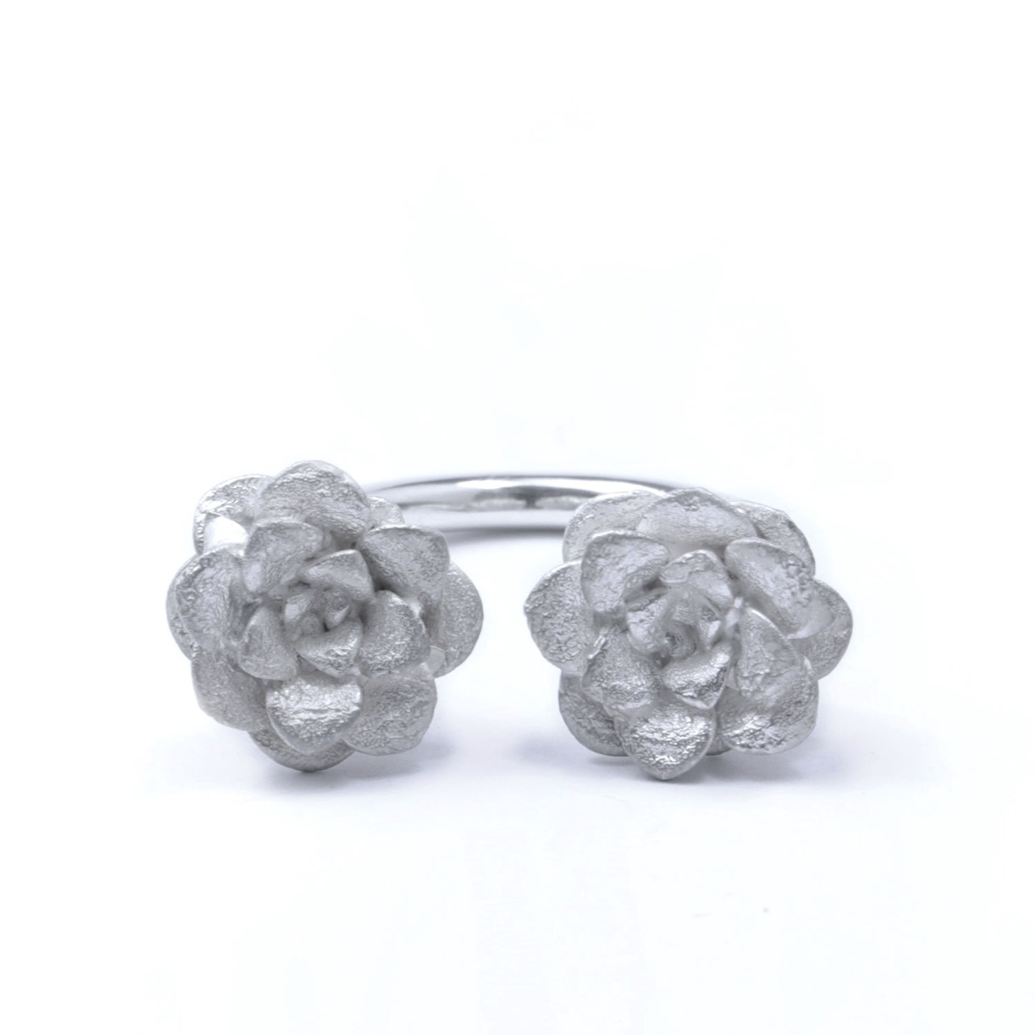 Gabriella Alicia Women's Succulent Flower Open Silver Ring