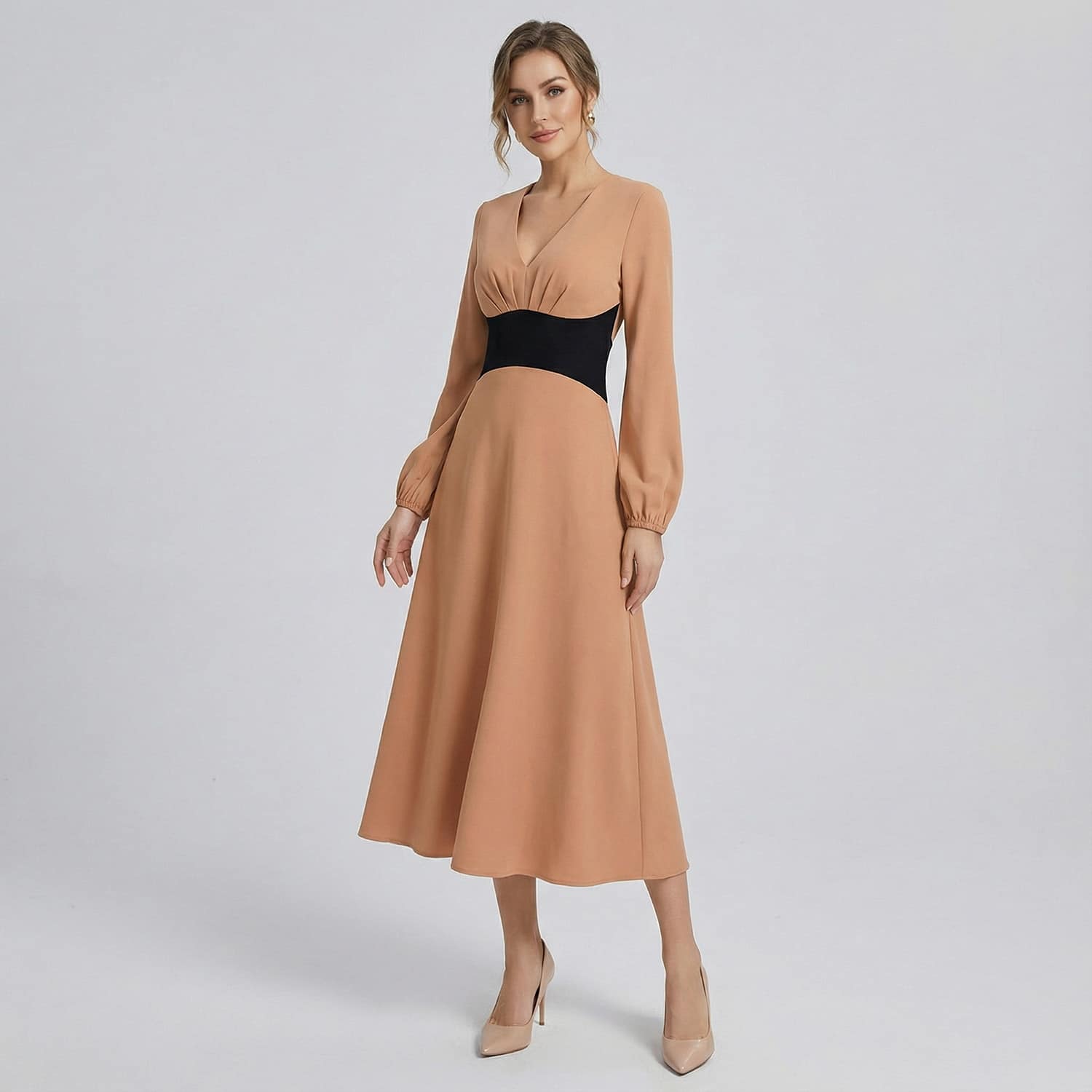 camel bridesmaid dresses Final Sale Plus Size Sleeveless Shirred Jumpsuit in Deep Camel – Chic And  Curvy main image 1