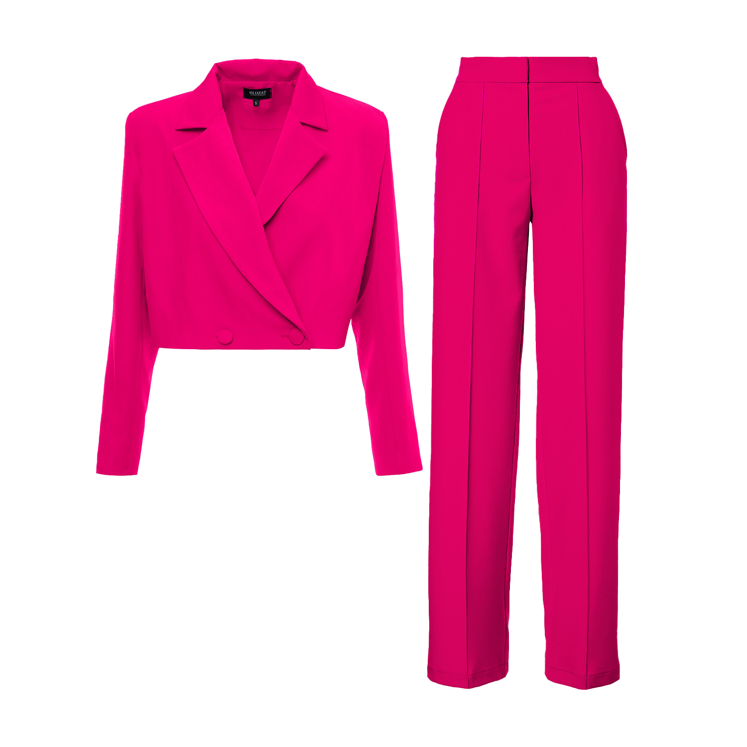 Women’s Pink / Purple Fuchsia Suit With Cropped Blazer And Stripe Detail Trousers Large Bluzat