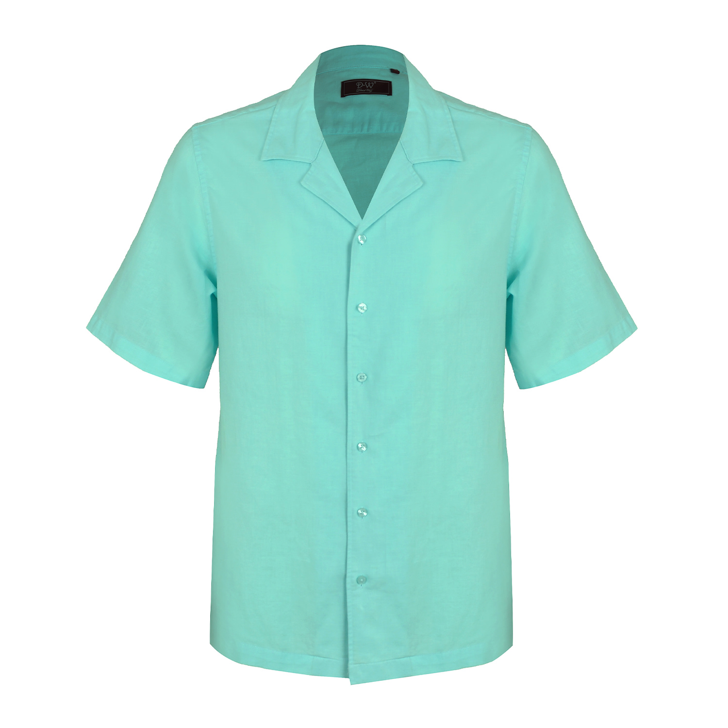 David Wej Men's Blue Hugo Linen Cuban Collar Shirt - Turquoise In Blue