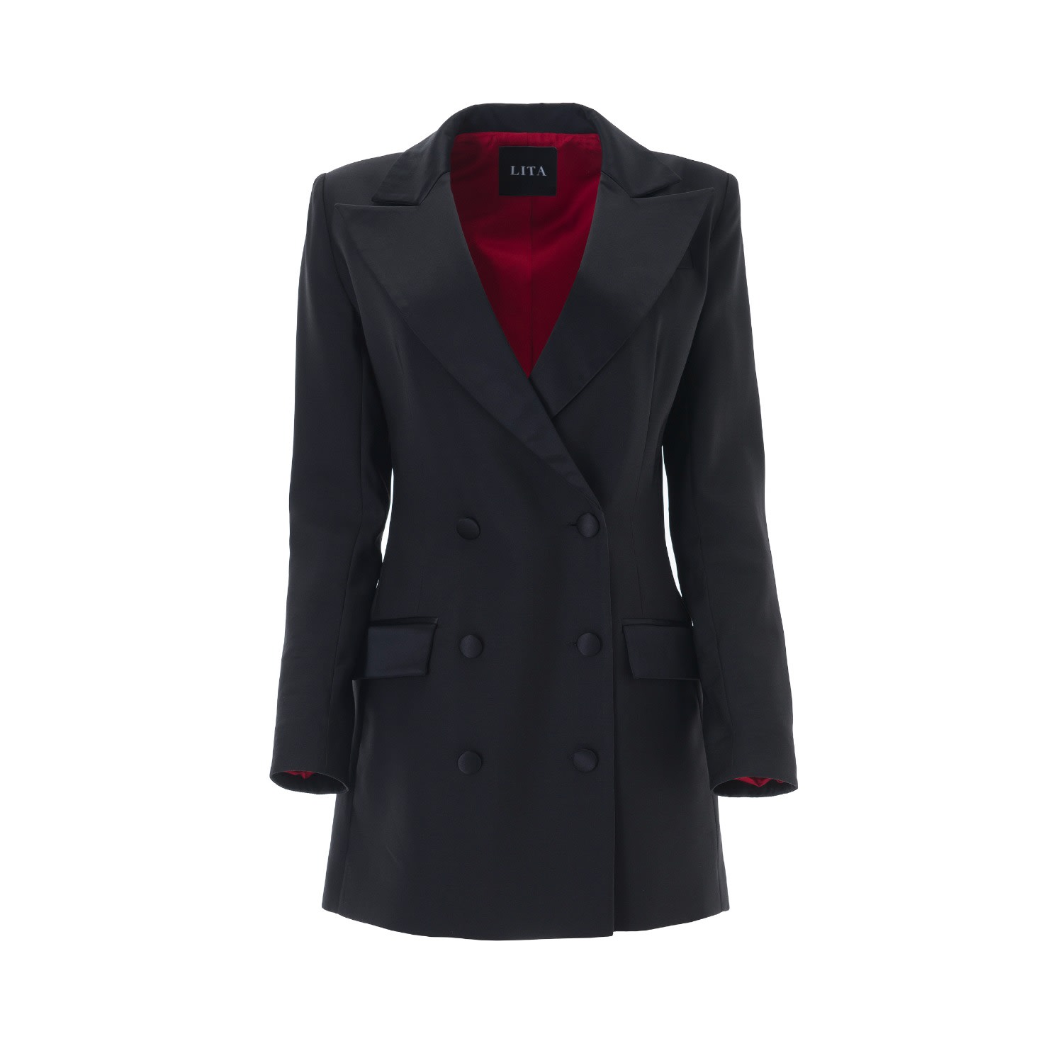 Lita Couture Black Tuxedo Wool And Silk Blend Dress In Black